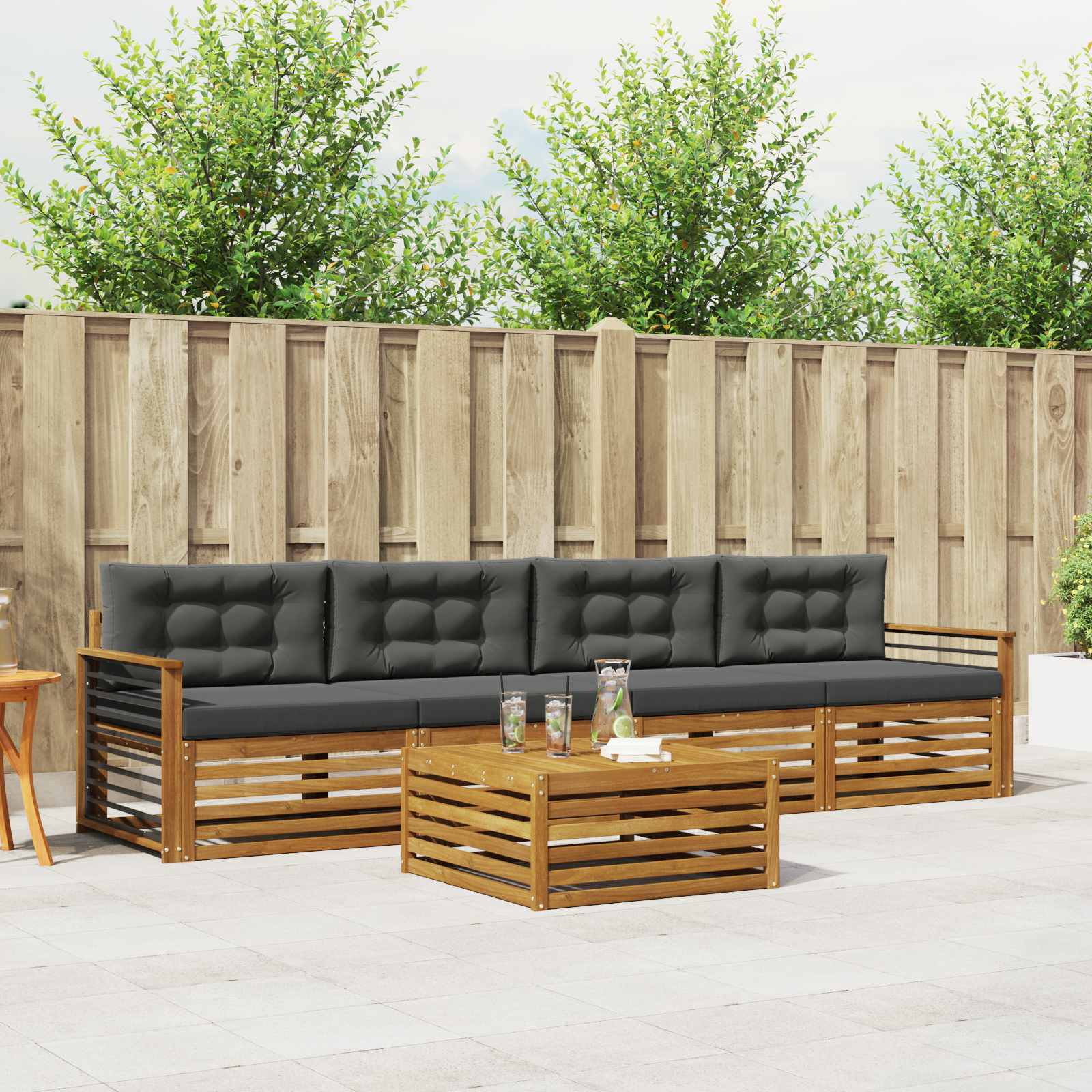 Buiten bankenset met kussen 5 pcs Natuurlijk en Antraciet
