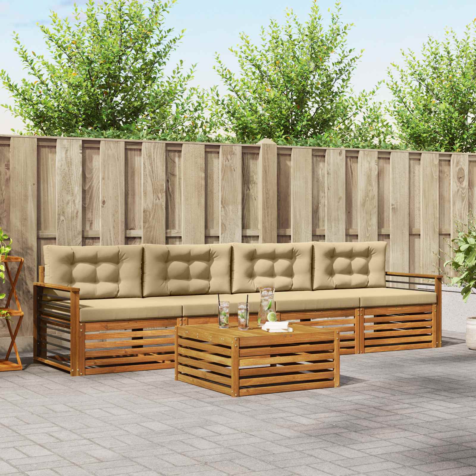 Buiten bankenset met kussen 5 pcs Natuurlijk en Beige – afbeelding 1