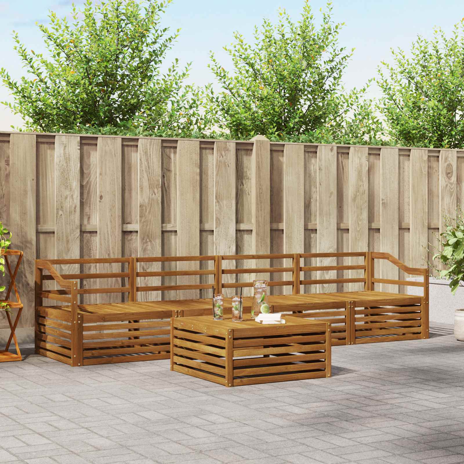 Buiten bankenset 5 pcs Naturel Massief Acaciahout
