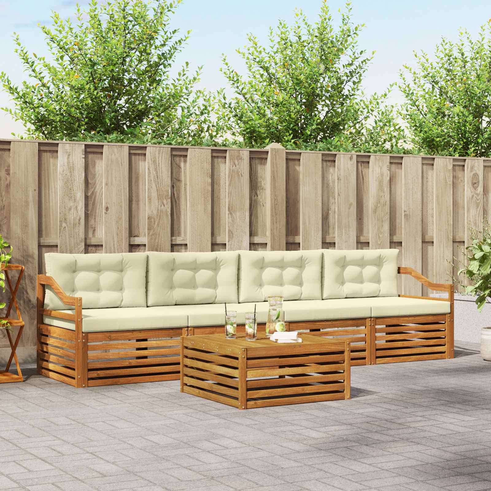 Buiten bankenset met kussen 5 pcs Natuurlijk en Crème