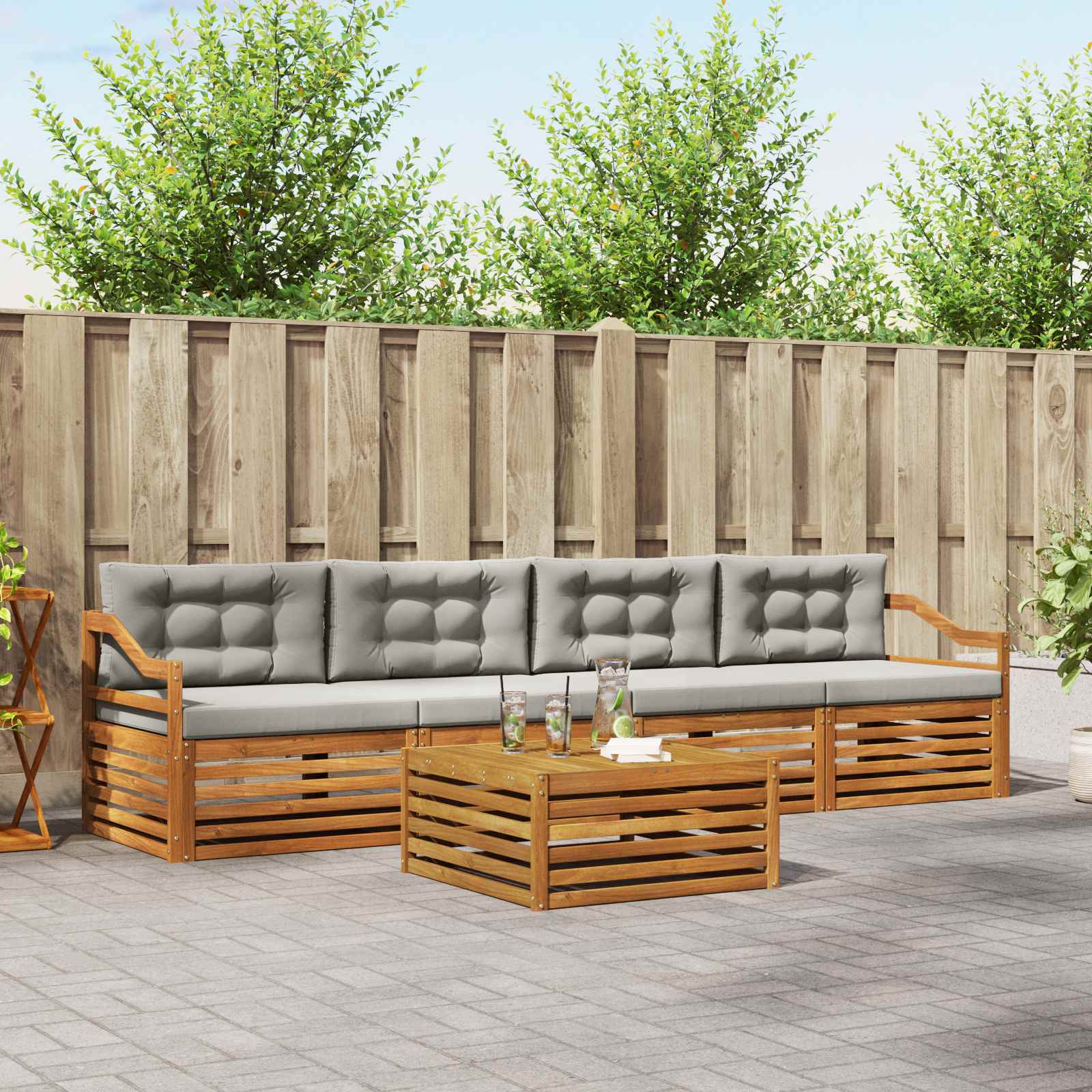Buiten bankenset met kussen 5 pcs Natuurlijk en Lichtgrijs – afbeelding 1