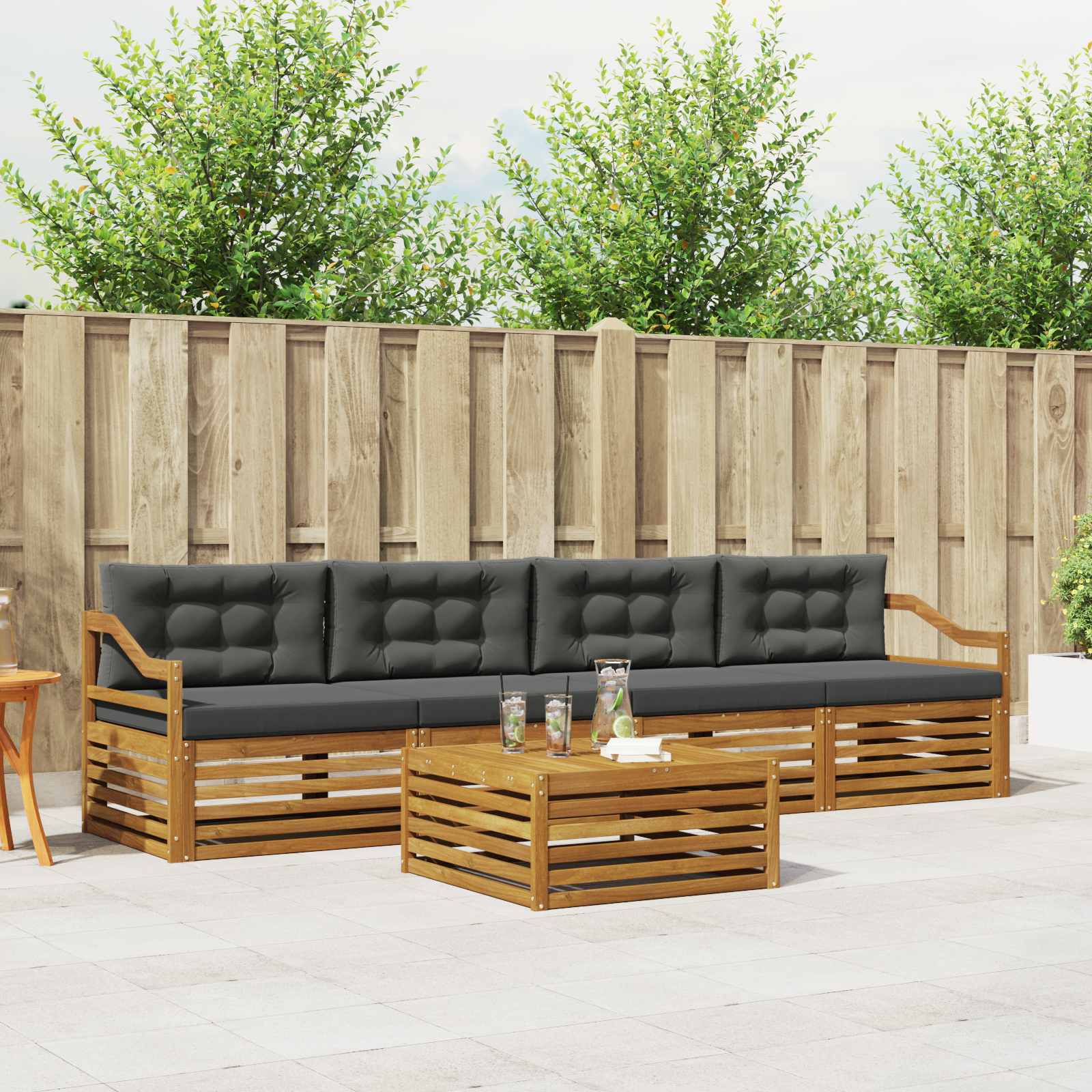 Buiten bankenset met kussen 5 pcs Natuurlijk en Antraciet