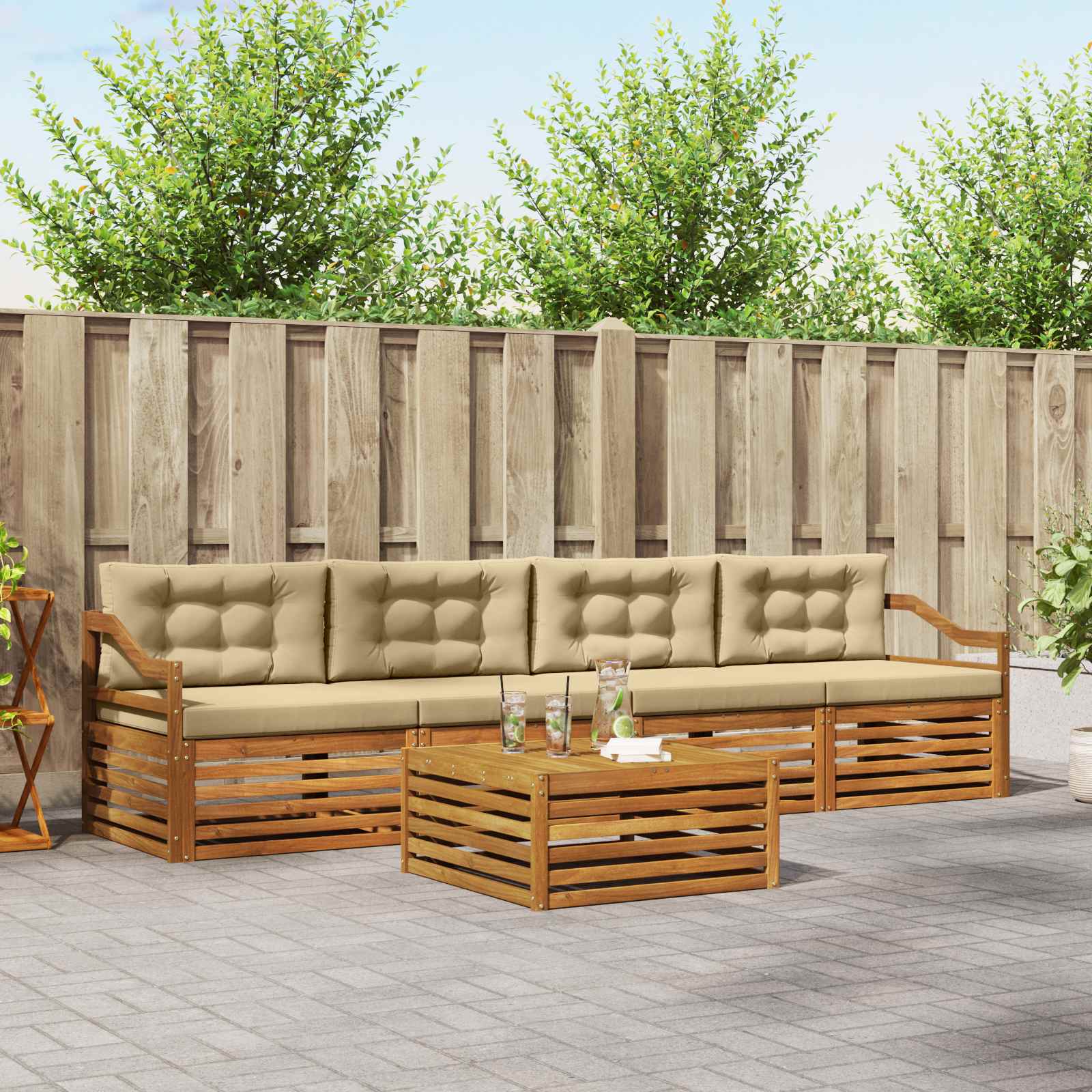 Buiten bankenset met kussen 5 pcs Natuurlijk en Beige – afbeelding 1