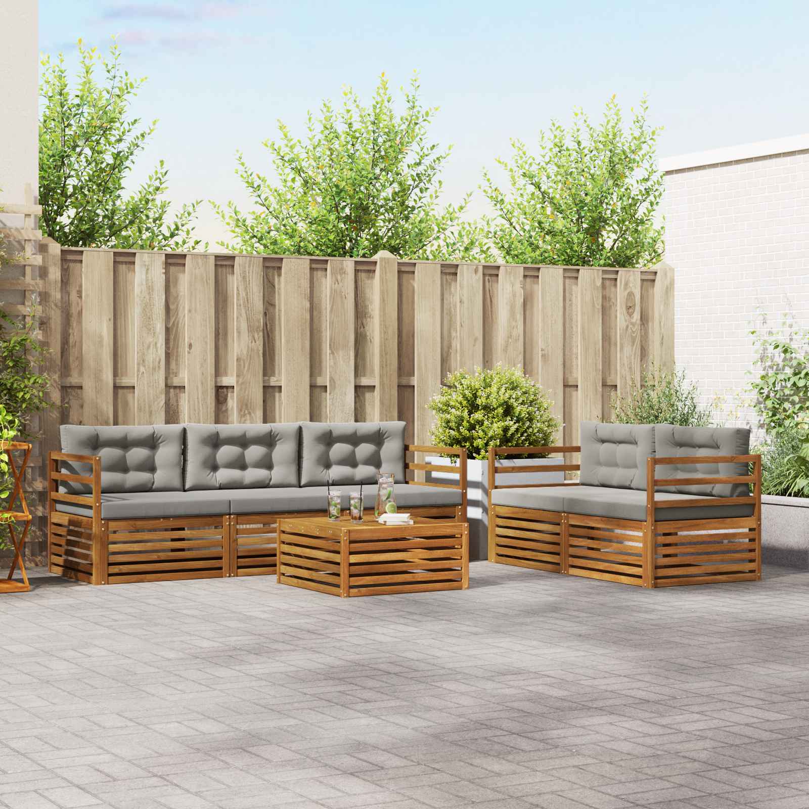 Buiten bankenset met kussen 6 pcs Natuurlijk en Lichtgrijs – afbeelding 1