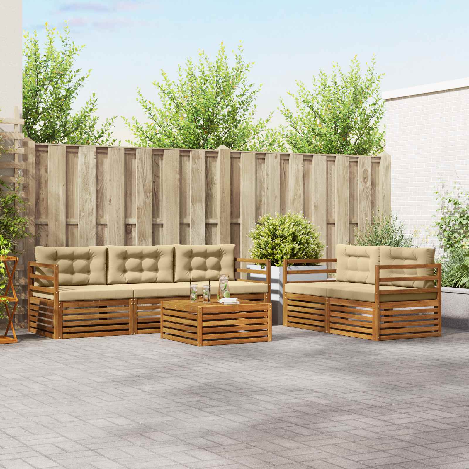 Buiten bankenset met kussen 6 pcs Natuurlijk en Beige – afbeelding 1