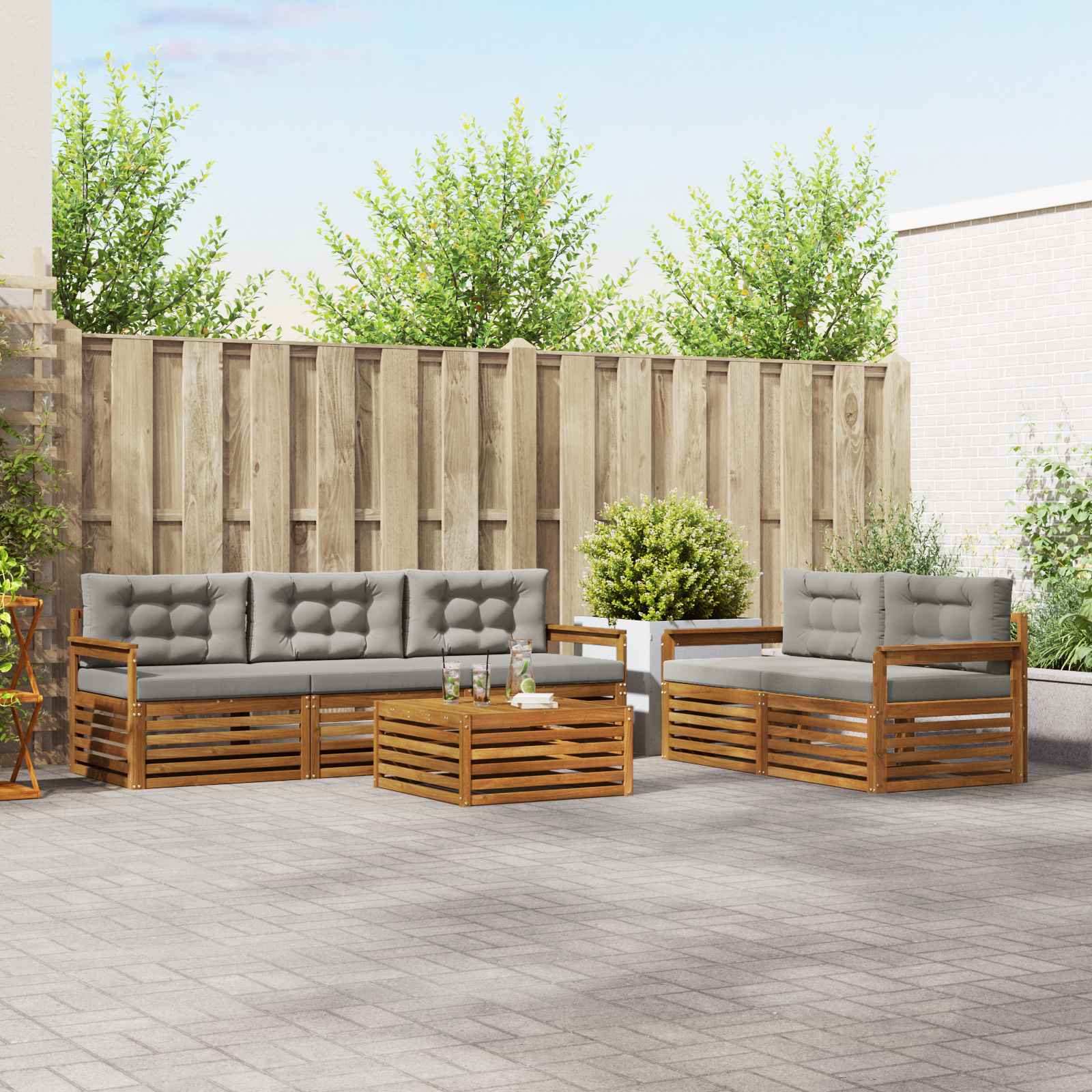 Buiten bankenset met kussen 6 pcs Natuurlijk en Lichtgrijs – afbeelding 1