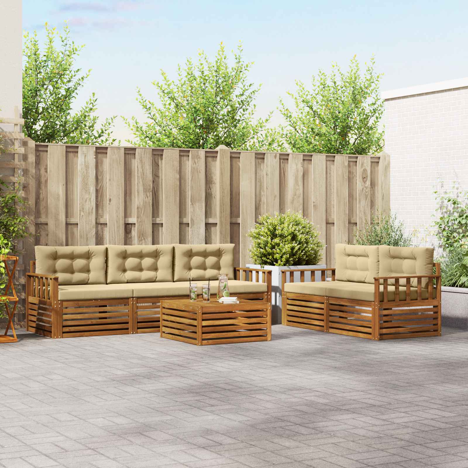 Buiten bankenset met kussen 6 pcs Natuurlijk en Beige – afbeelding 1