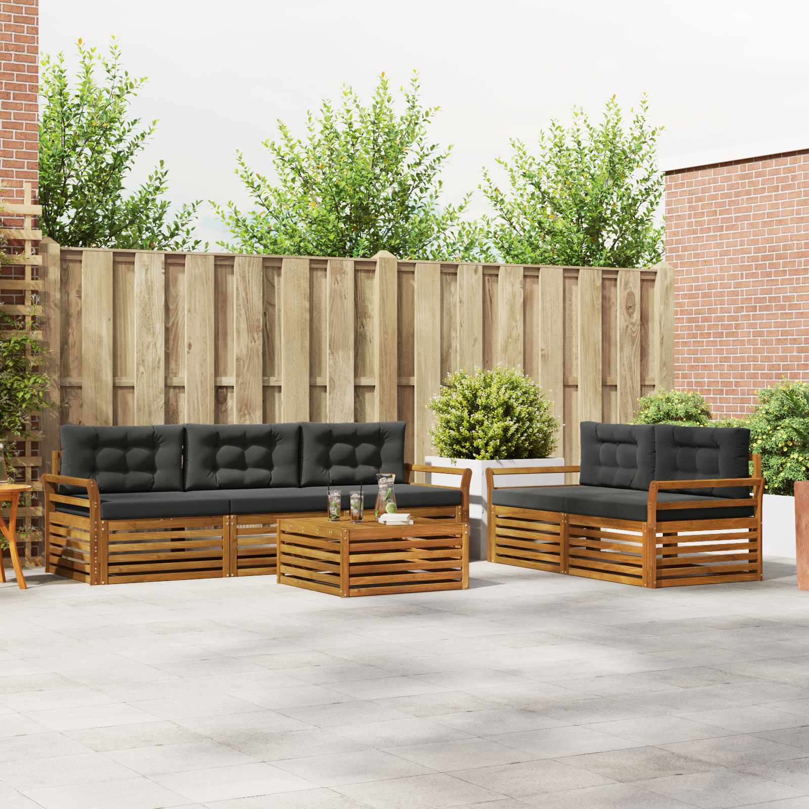 Buiten bankenset met kussen 6 pcs Natuurlijk en Antraciet – afbeelding 1