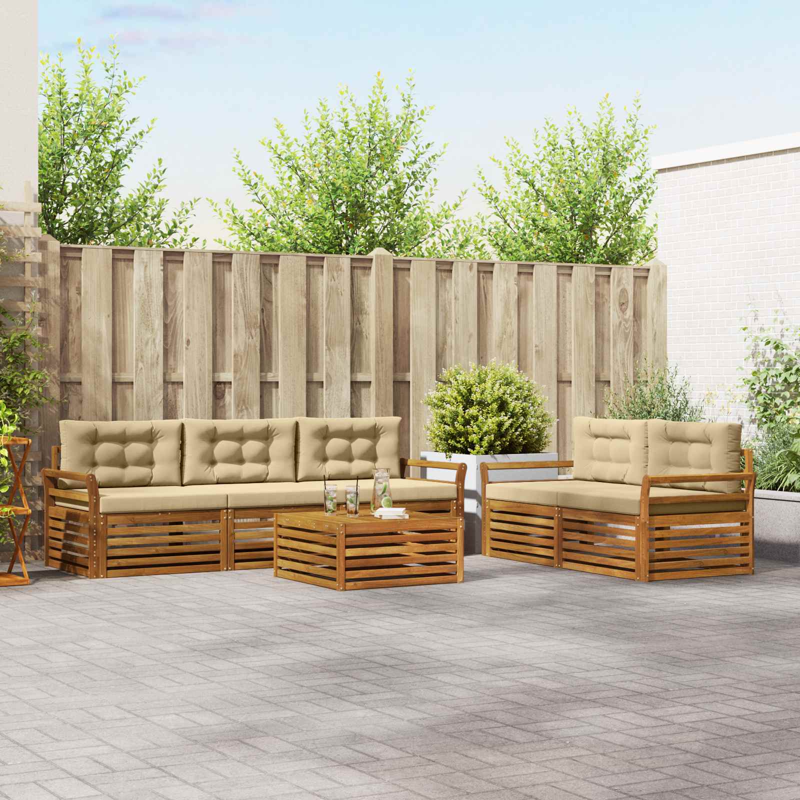 Buiten bankenset met kussen 6 pcs Natuurlijk en Beige – afbeelding 1