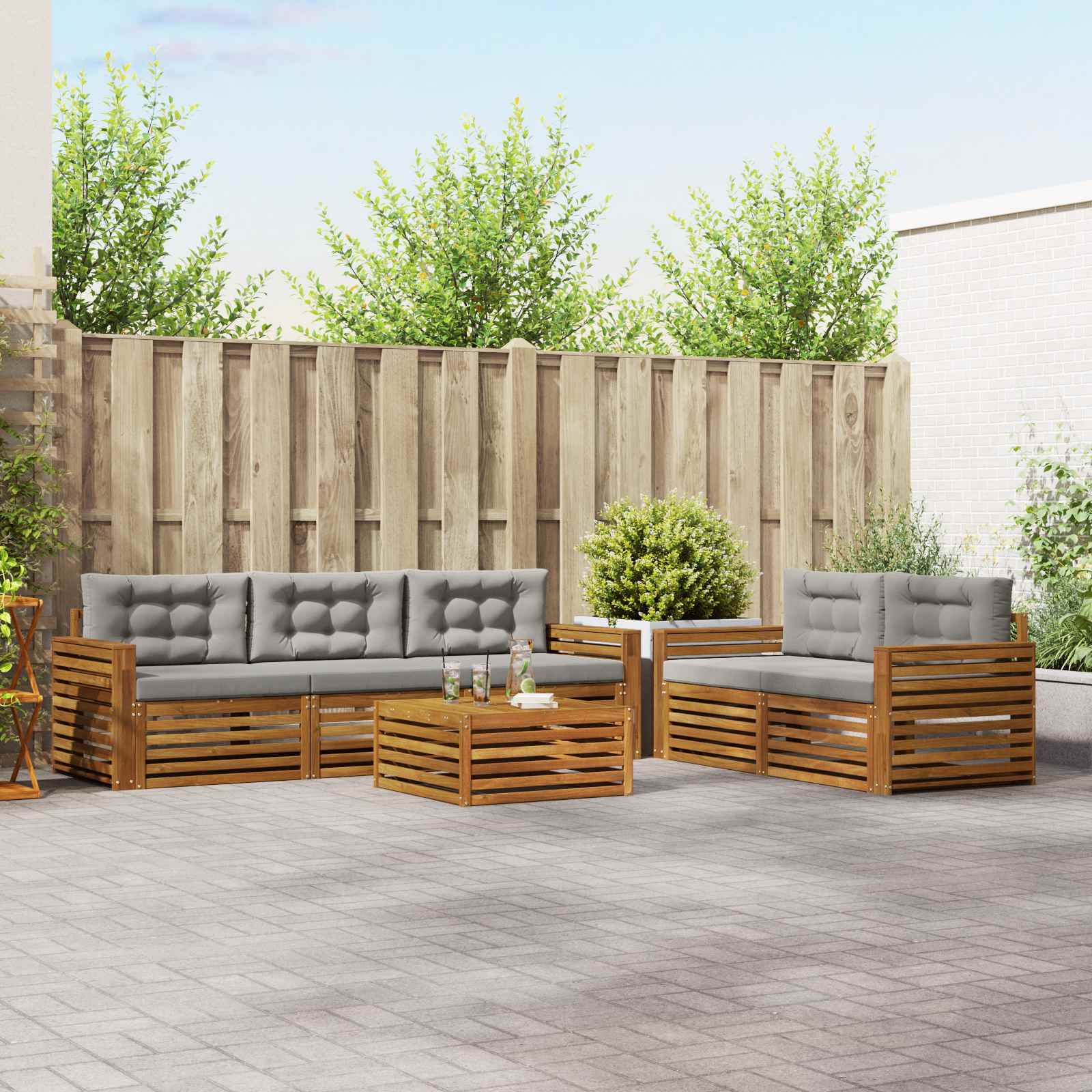 Buiten bankenset met kussen 6 pcs Natuurlijk en Lichtgrijs – afbeelding 1
