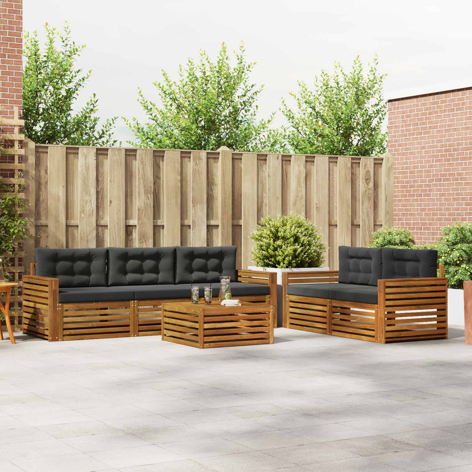 Buiten bankenset met kussen 6 pcs Natuurlijk en Antraciet – afbeelding 1