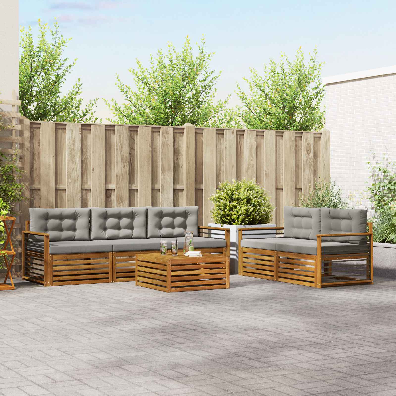 Buiten bankenset met kussen 6 pcs Natuurlijk en Lichtgrijs – afbeelding 1