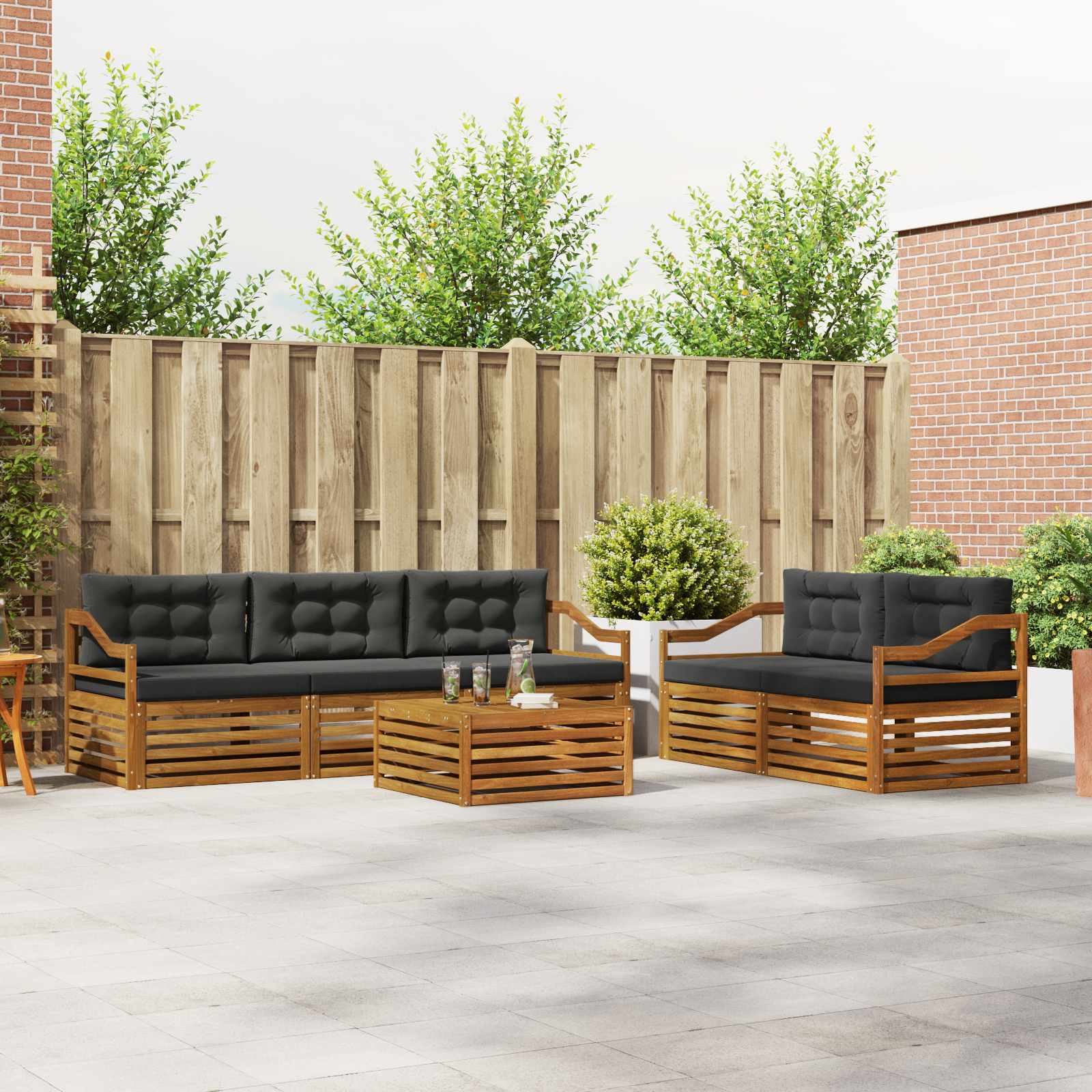 Buiten bankenset met kussen 6 pcs Natuurlijk en Antraciet – afbeelding 1