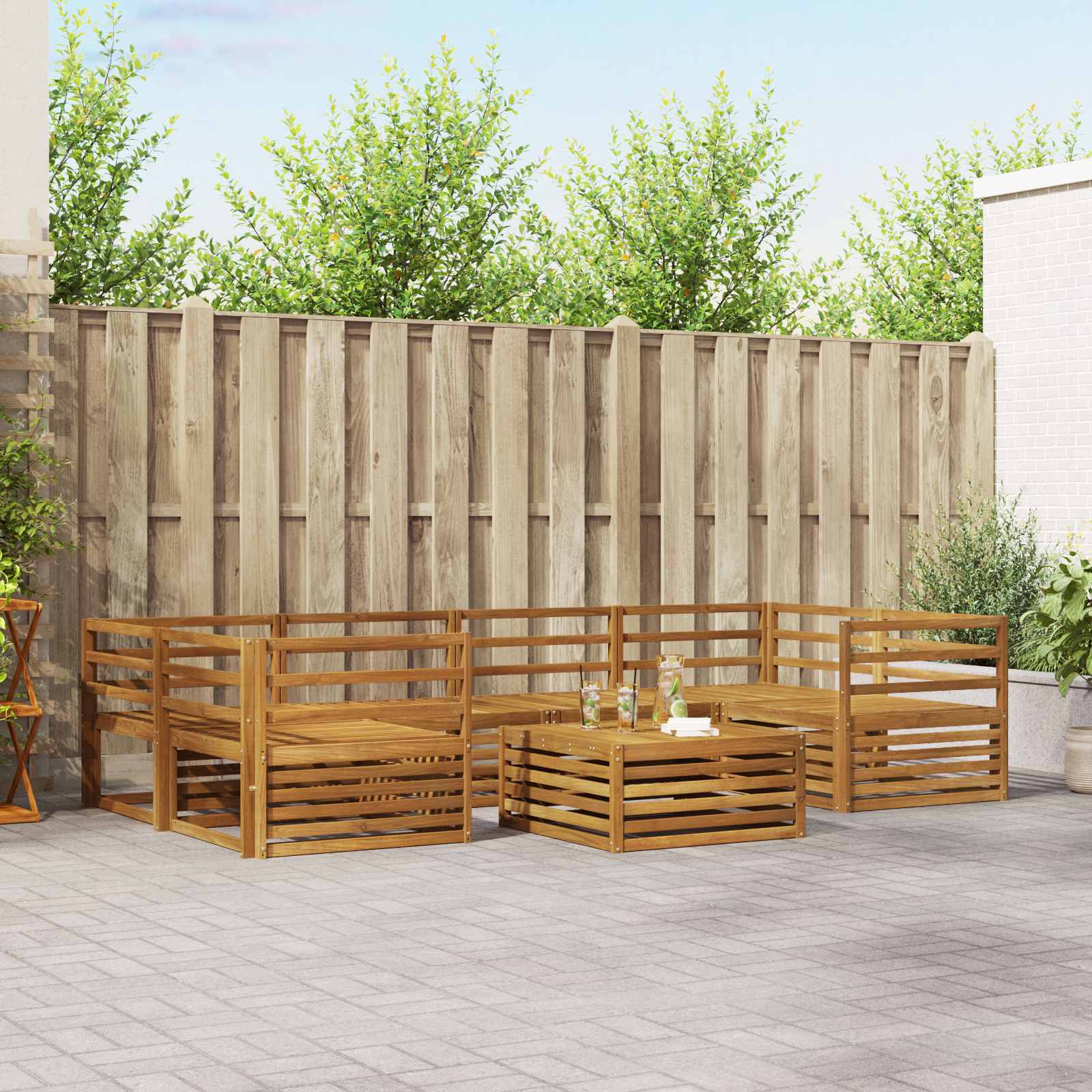 Buiten bankenset 7 pcs Naturel Massief Acaciahout – afbeelding 1