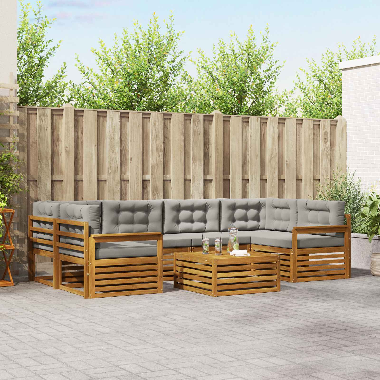 Buiten bankenset met kussen 7 pcs Natuurlijk en Lichtgrijs – afbeelding 1