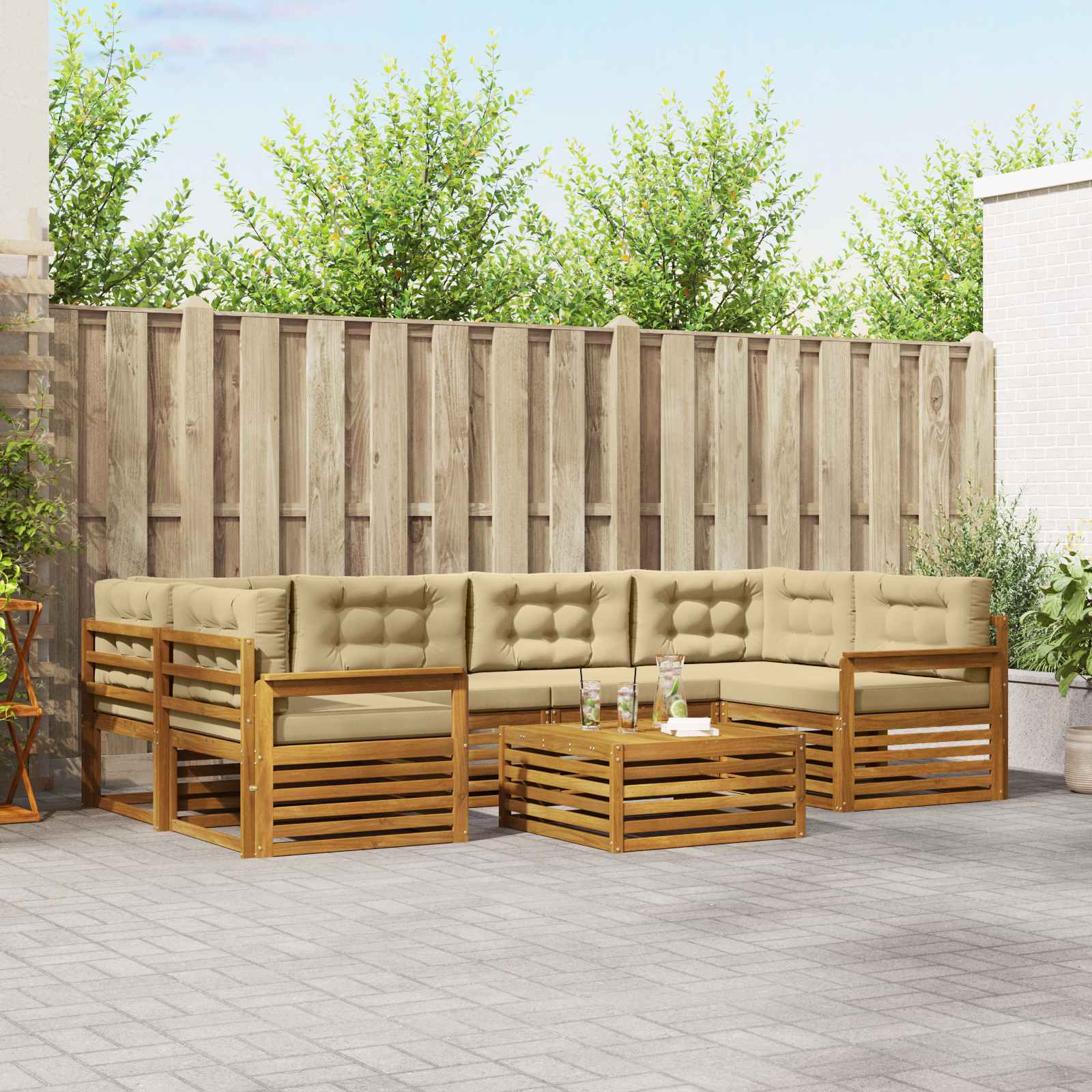 Buiten bankenset met kussen 7 pcs Natuurlijk en Beige – afbeelding 1
