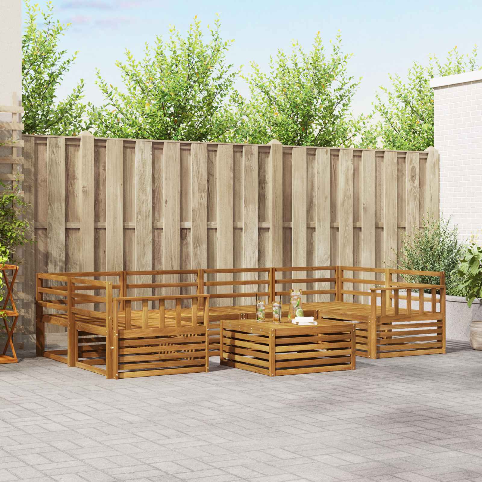 Buiten bankenset 7 pcs Naturel Massief Acaciahout – afbeelding 1