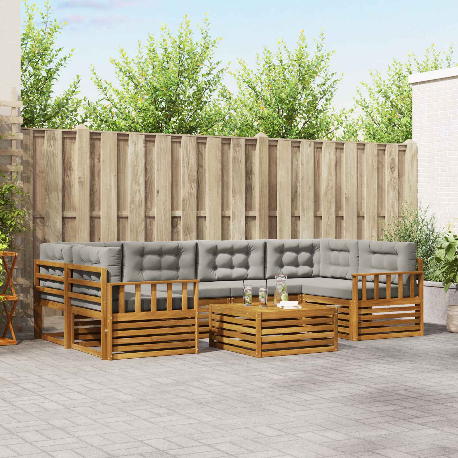 Buiten bankenset met kussen 7 pcs Natuurlijk en Lichtgrijs – afbeelding 1
