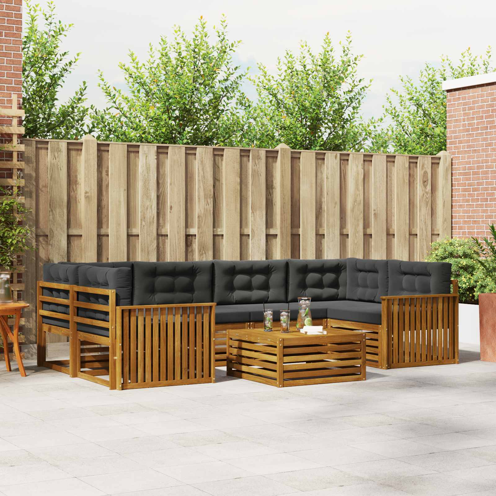 Buiten bankenset met kussen 7 pcs Natuurlijk en Antraciet – afbeelding 1