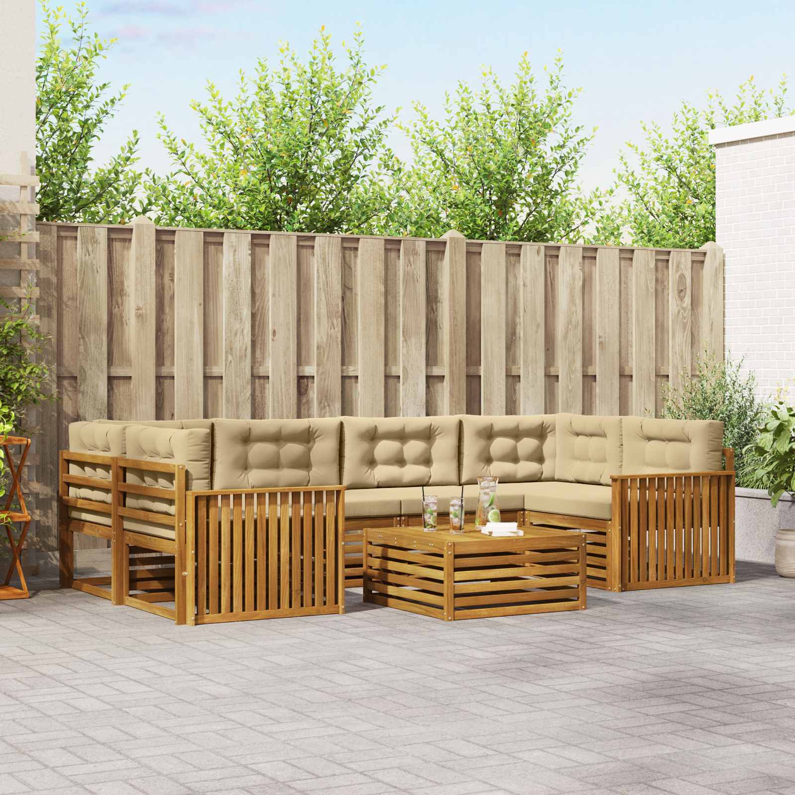 Buiten bankenset met kussen 7 pcs Natuurlijk en Beige – afbeelding 1