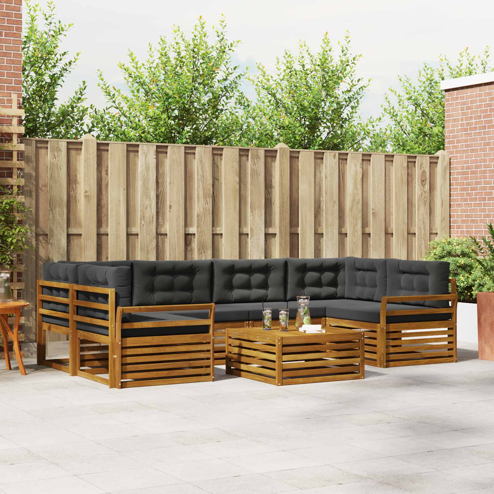 Buiten bankenset met kussen 7 pcs Natuurlijk en Antraciet