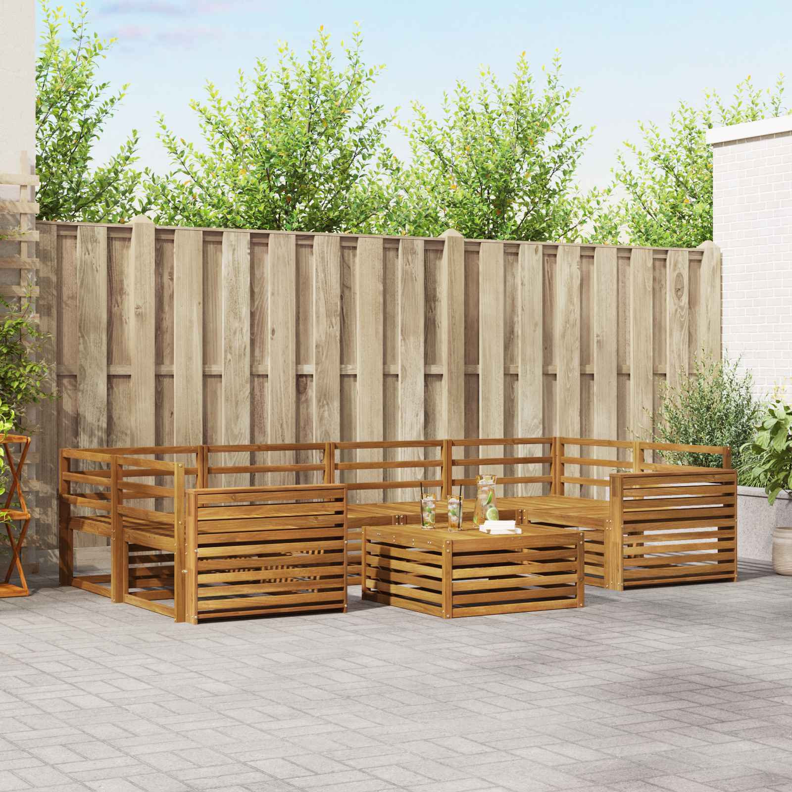 Buiten bankenset 7 pcs Naturel Massief Acaciahout
