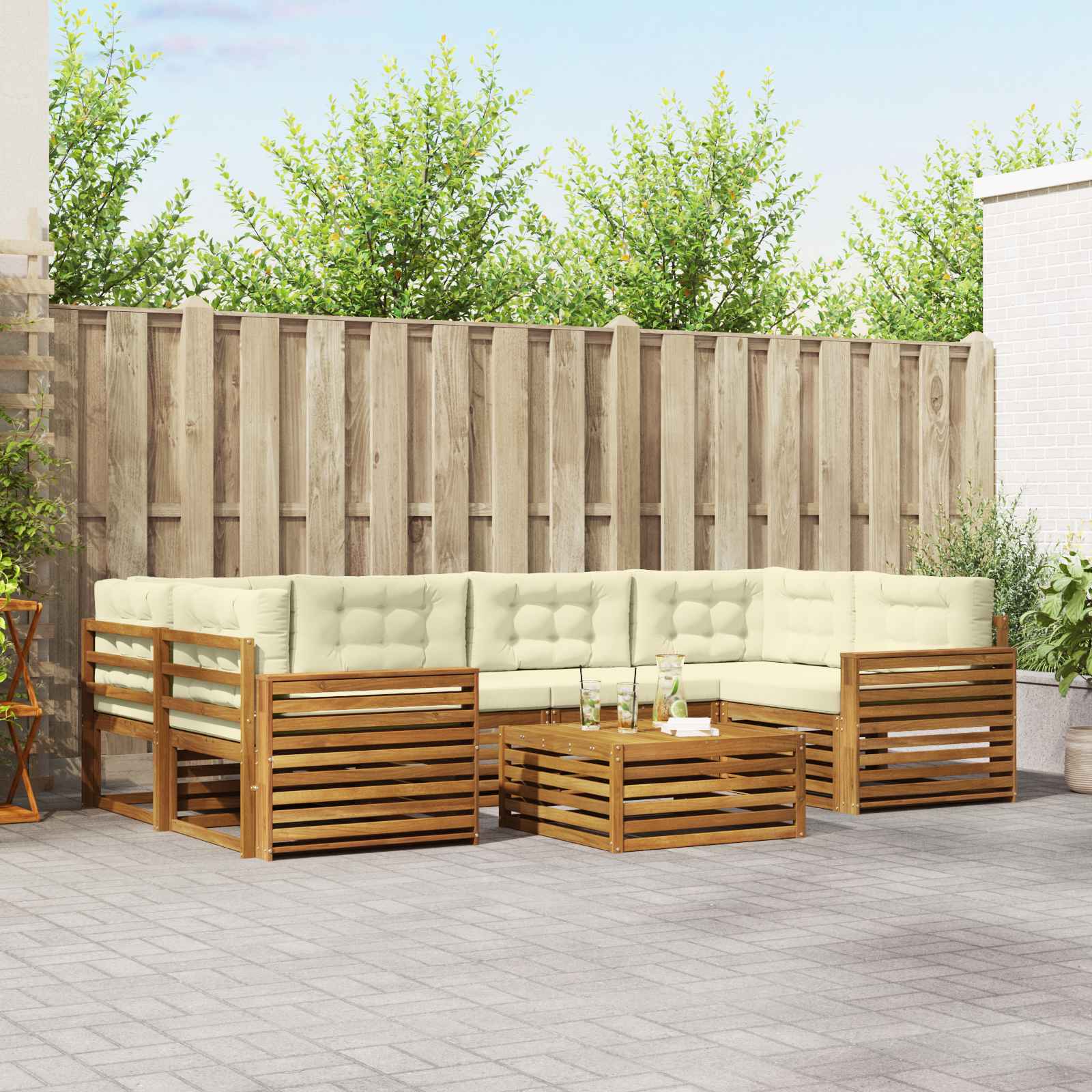 Buiten bankenset met kussen 7 pcs Natuurlijk en Crème – afbeelding 1