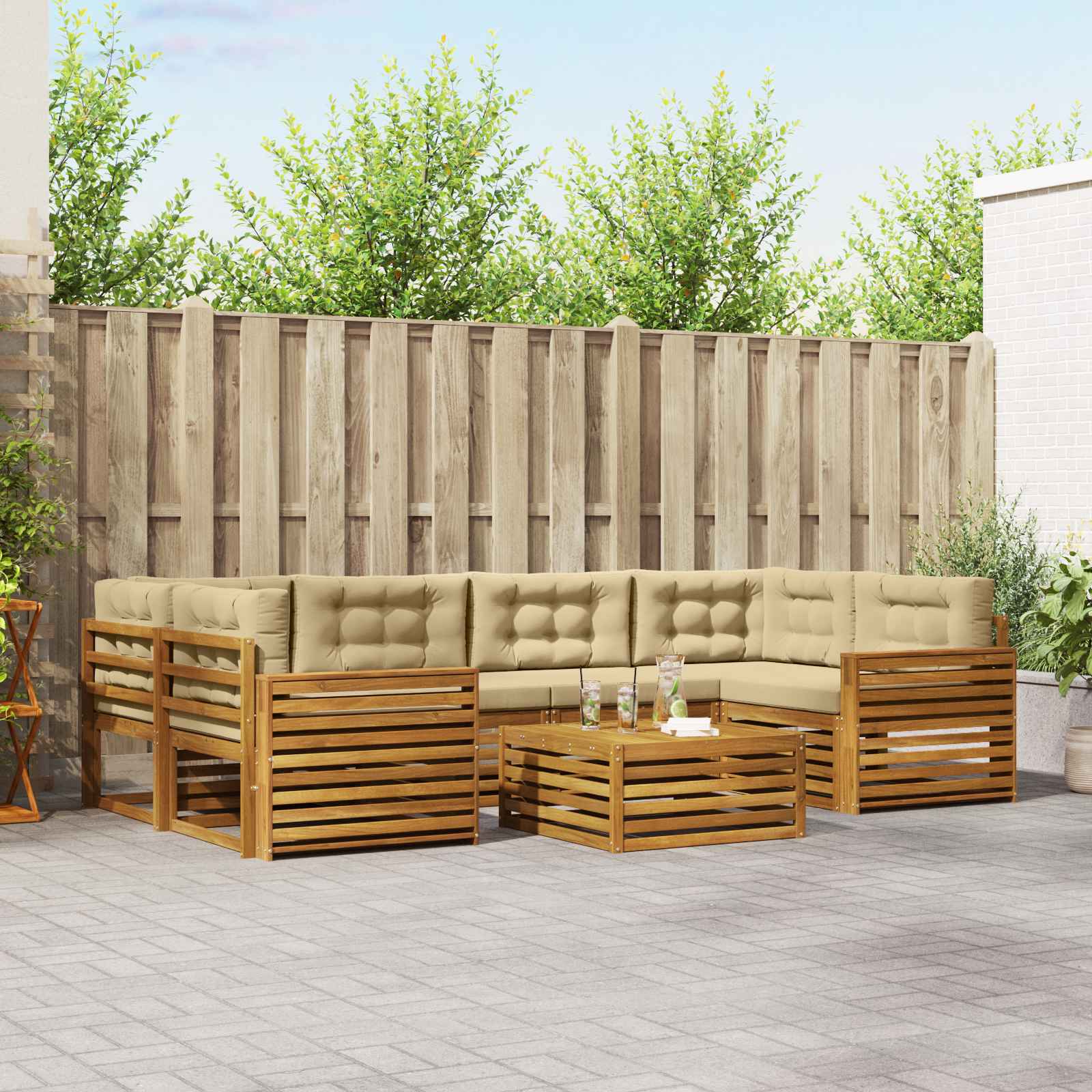 Buiten bankenset met kussen 7 pcs Natuurlijk en Beige – afbeelding 1
