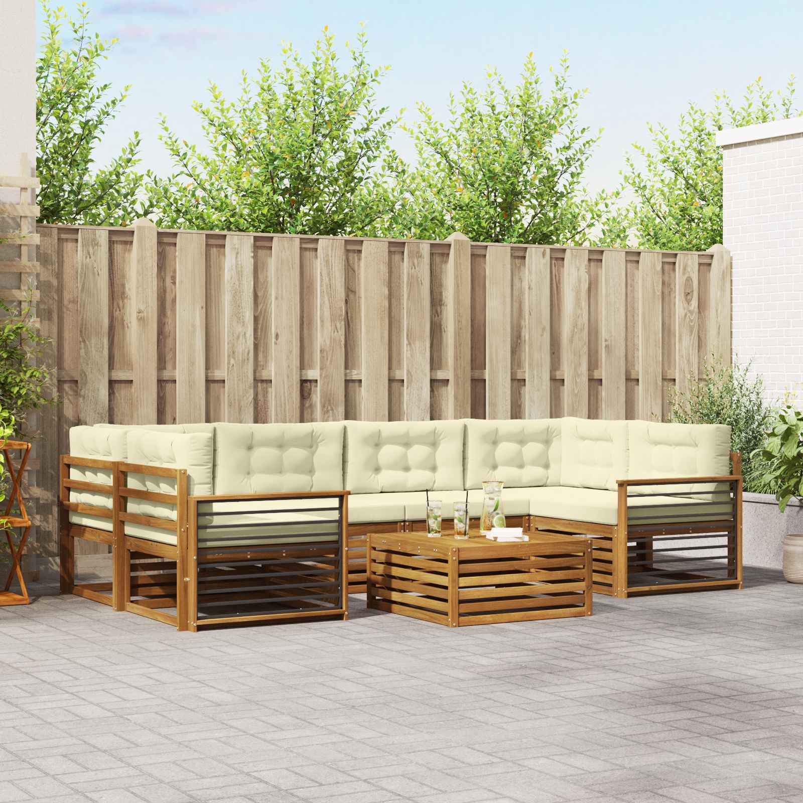 Buiten bankenset met kussen 7 pcs Natuurlijk en Crème
