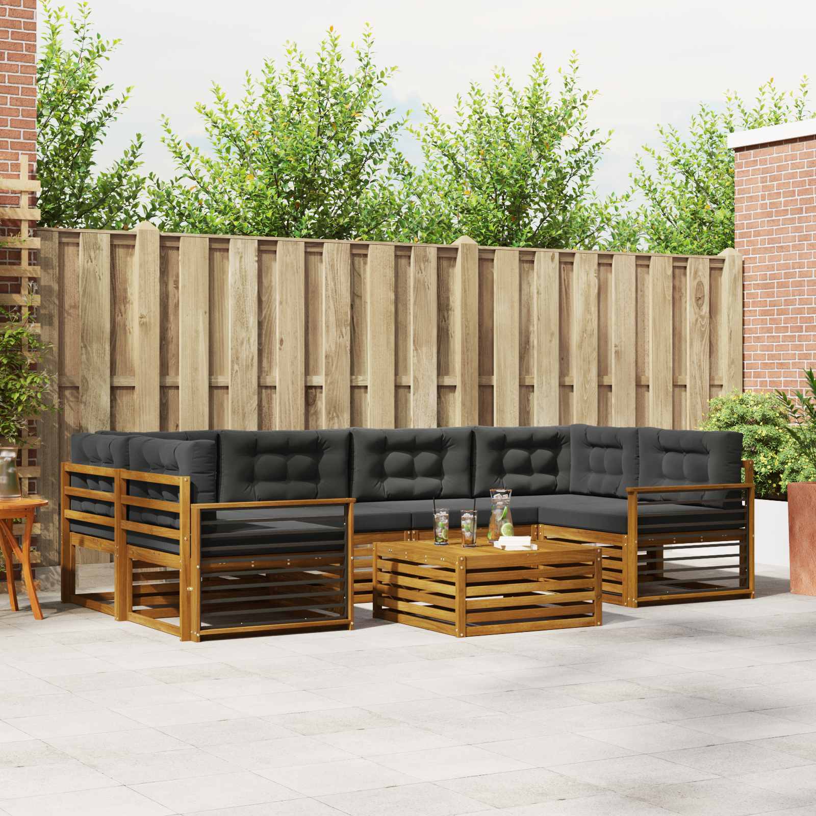Buiten bankenset met kussen 7 pcs Natuurlijk en Antraciet – afbeelding 1