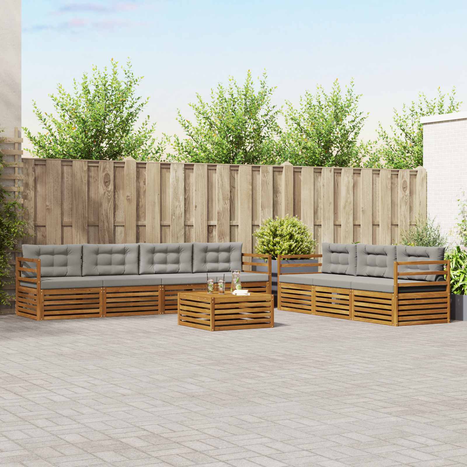 Buiten bankenset met kussen 8 pcs Natuurlijk en Lichtgrijs – afbeelding 1