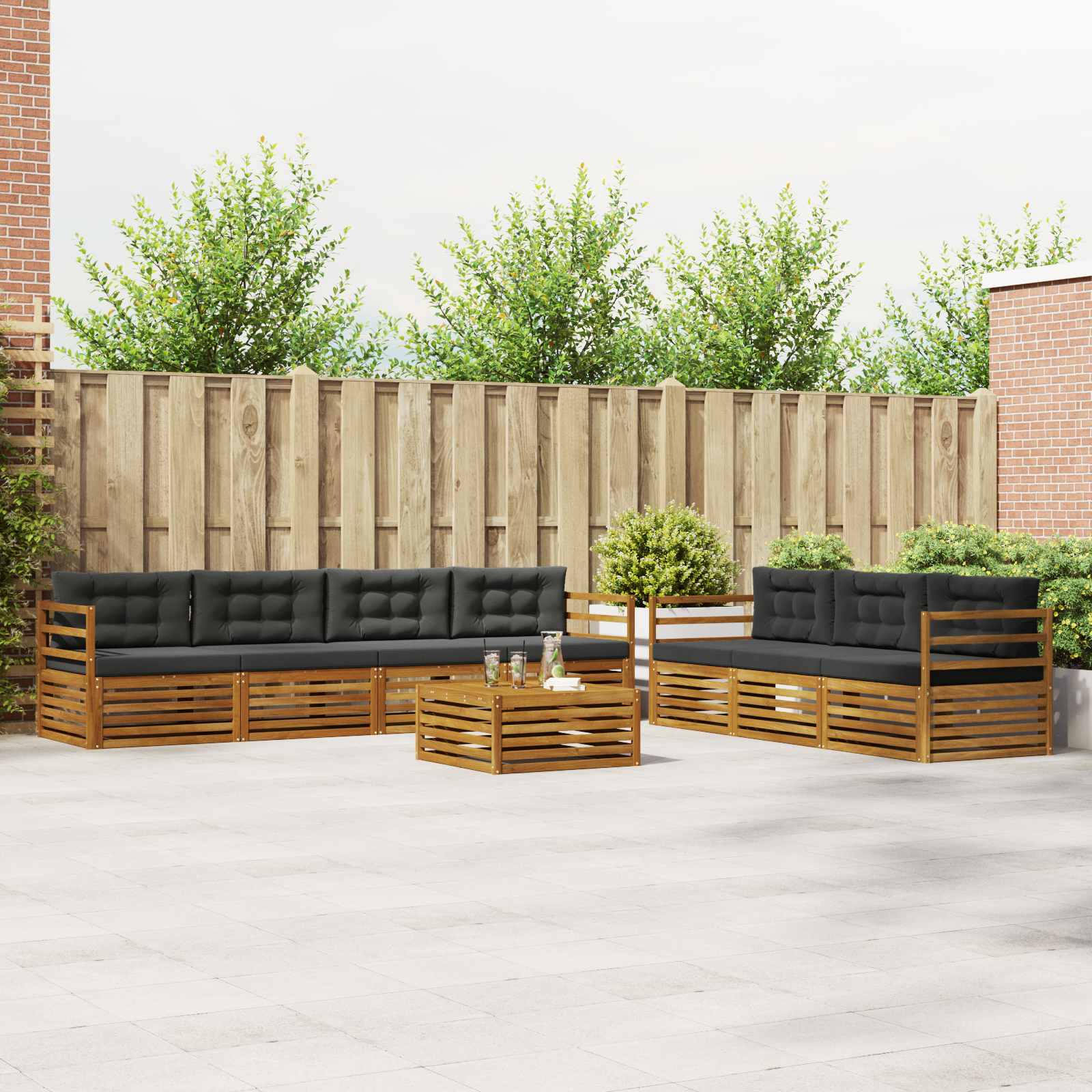 Buiten bankenset met kussen 8 pcs Natuurlijk en Antraciet – afbeelding 1