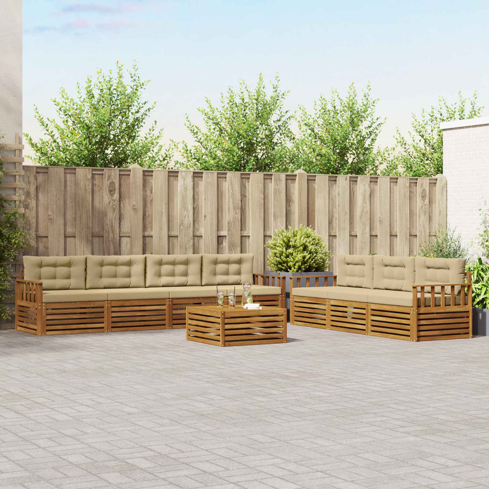 Buiten bankenset met kussen 8 pcs Natuurlijk en Beige – afbeelding 1
