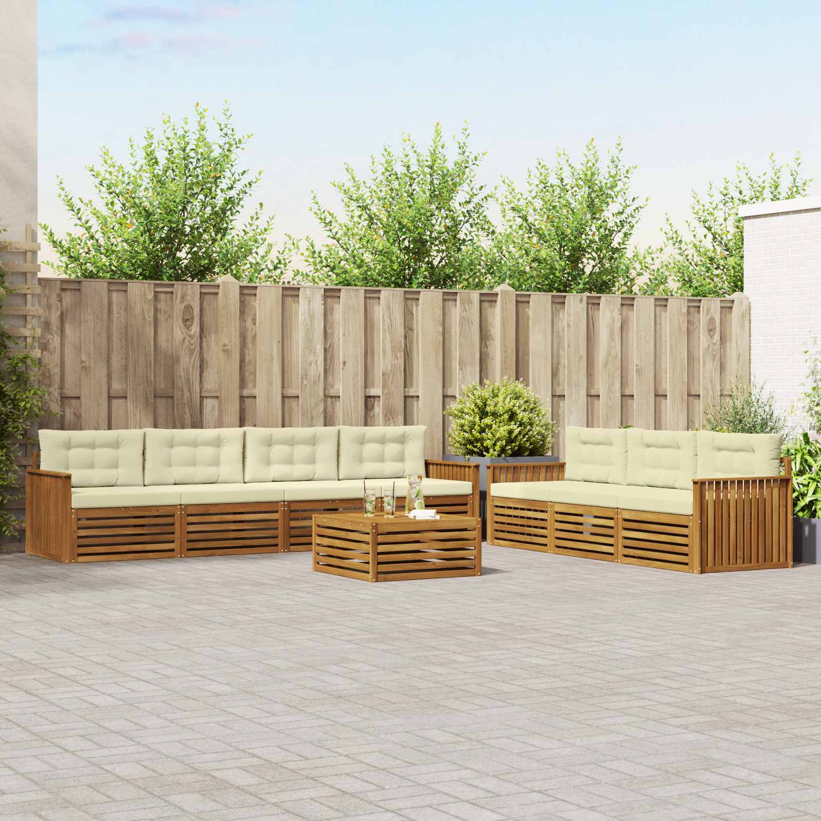 Buiten bankenset met kussen 8 pcs Natuurlijk en Crème – afbeelding 1