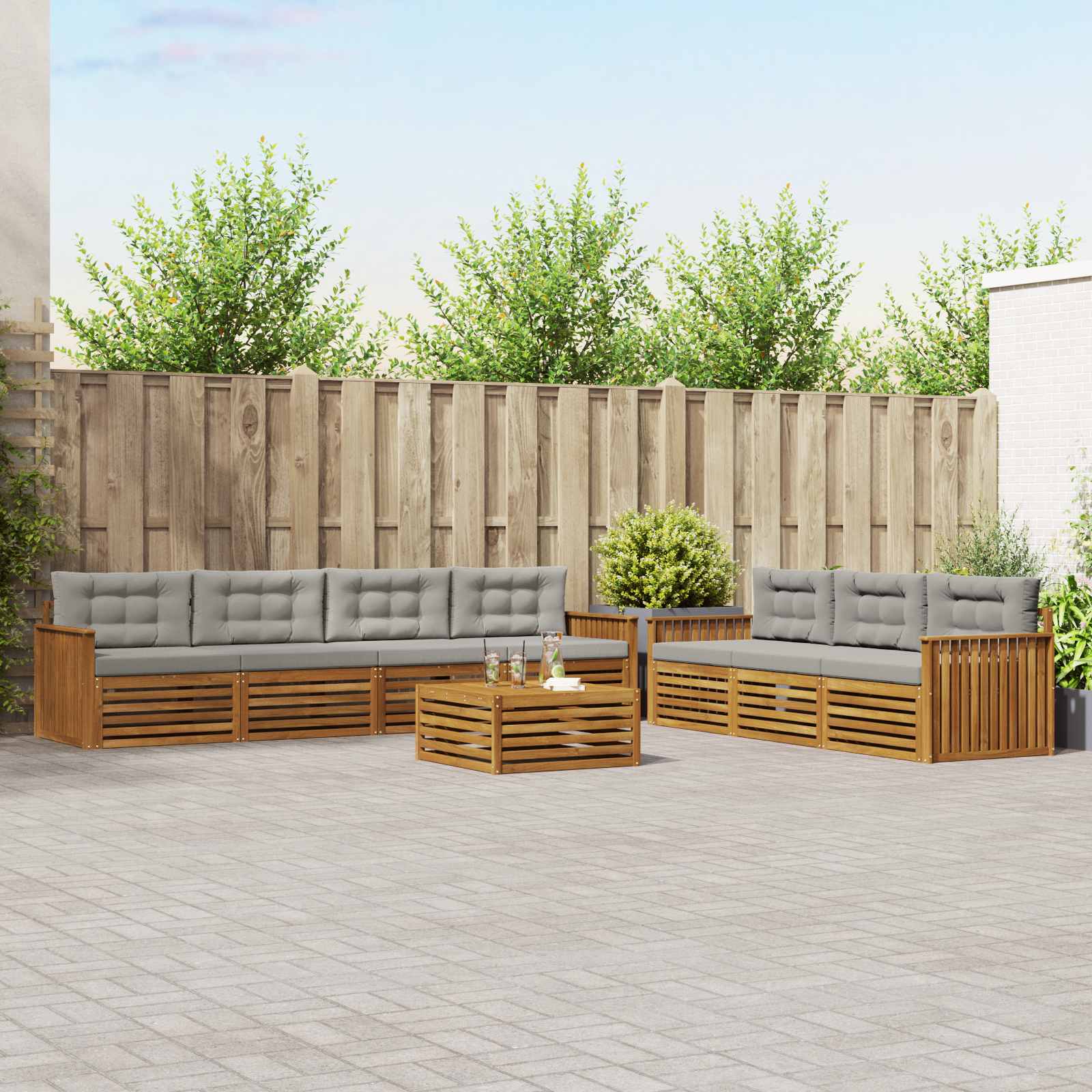 Buiten bankenset met kussen 8 pcs Natuurlijk en Lichtgrijs – afbeelding 1