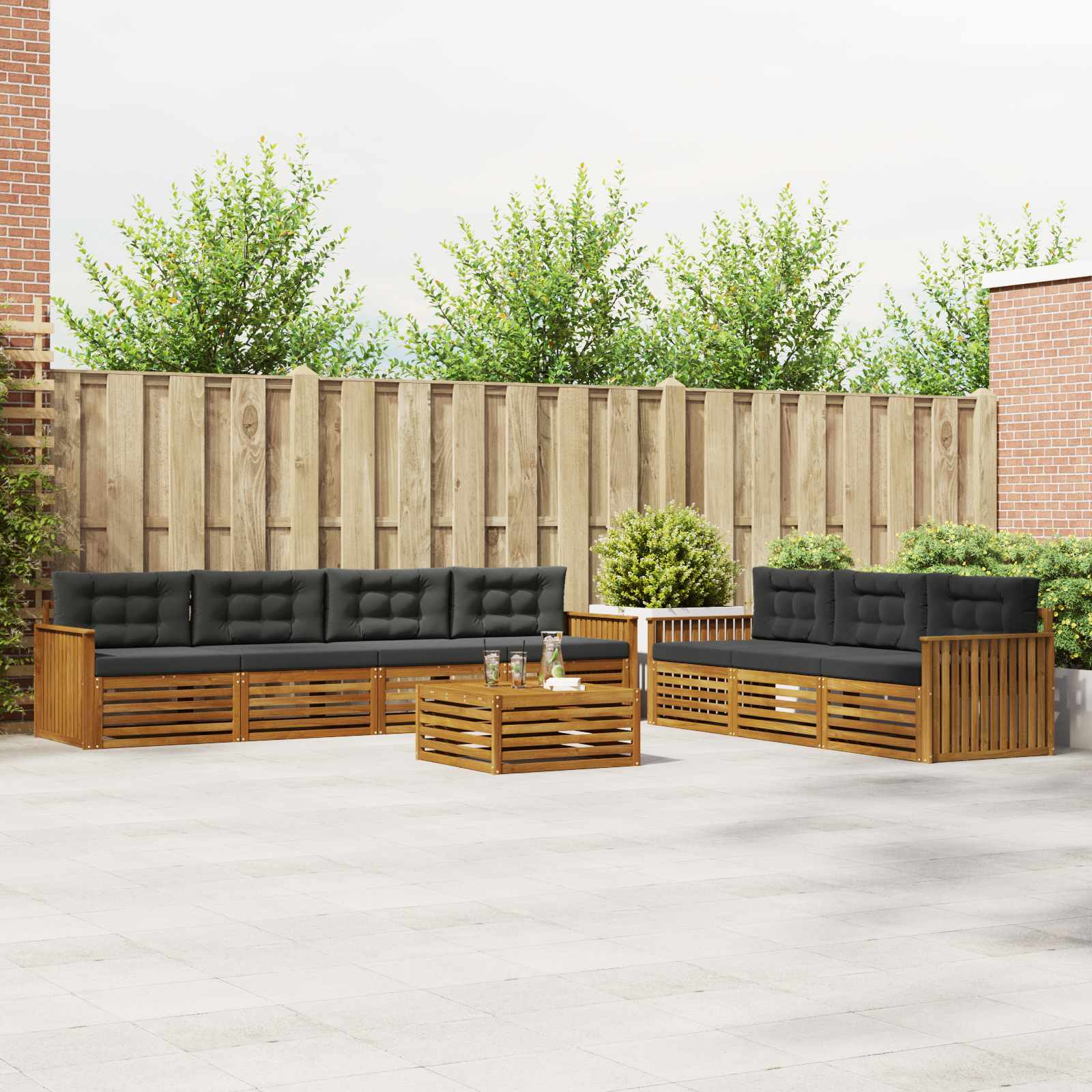 Buiten bankenset met kussen 8 pcs Natuurlijk en Antraciet – afbeelding 1