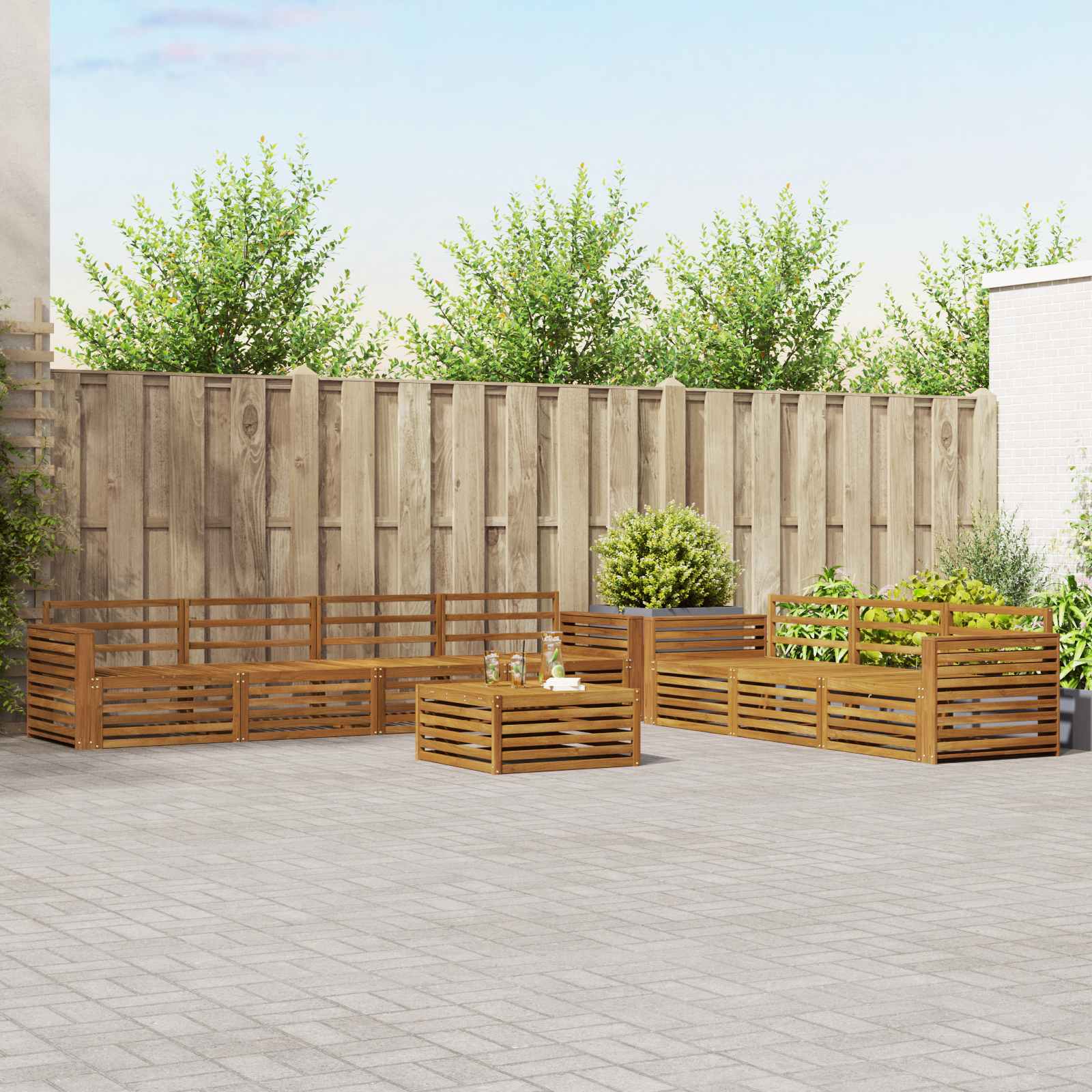Buiten bankenset 8 pcs Naturel Massief Acaciahout