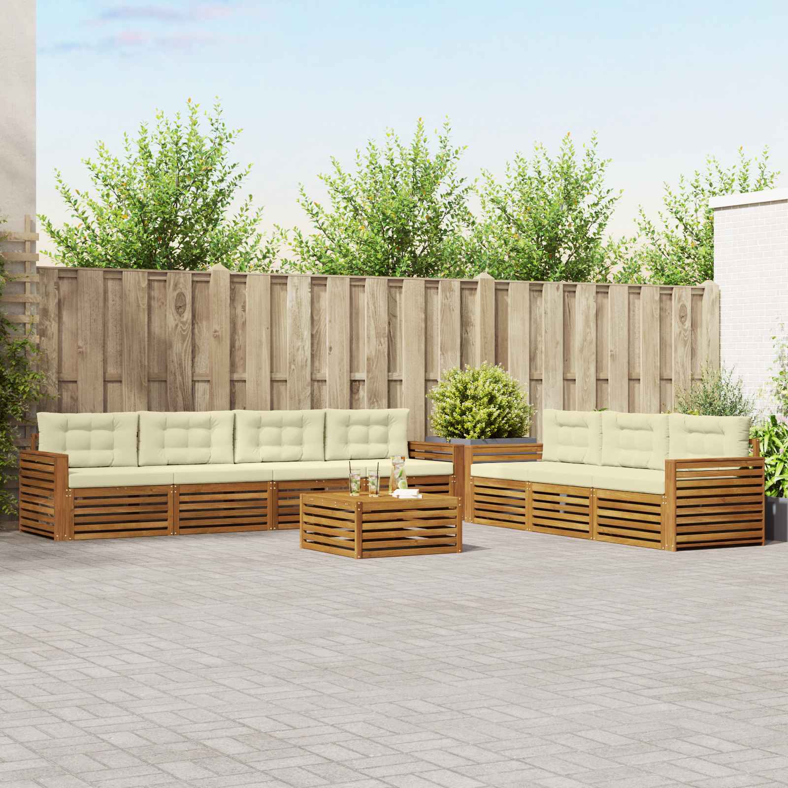 Buiten bankenset met kussen 8 pcs Natuurlijk en Crème – afbeelding 1