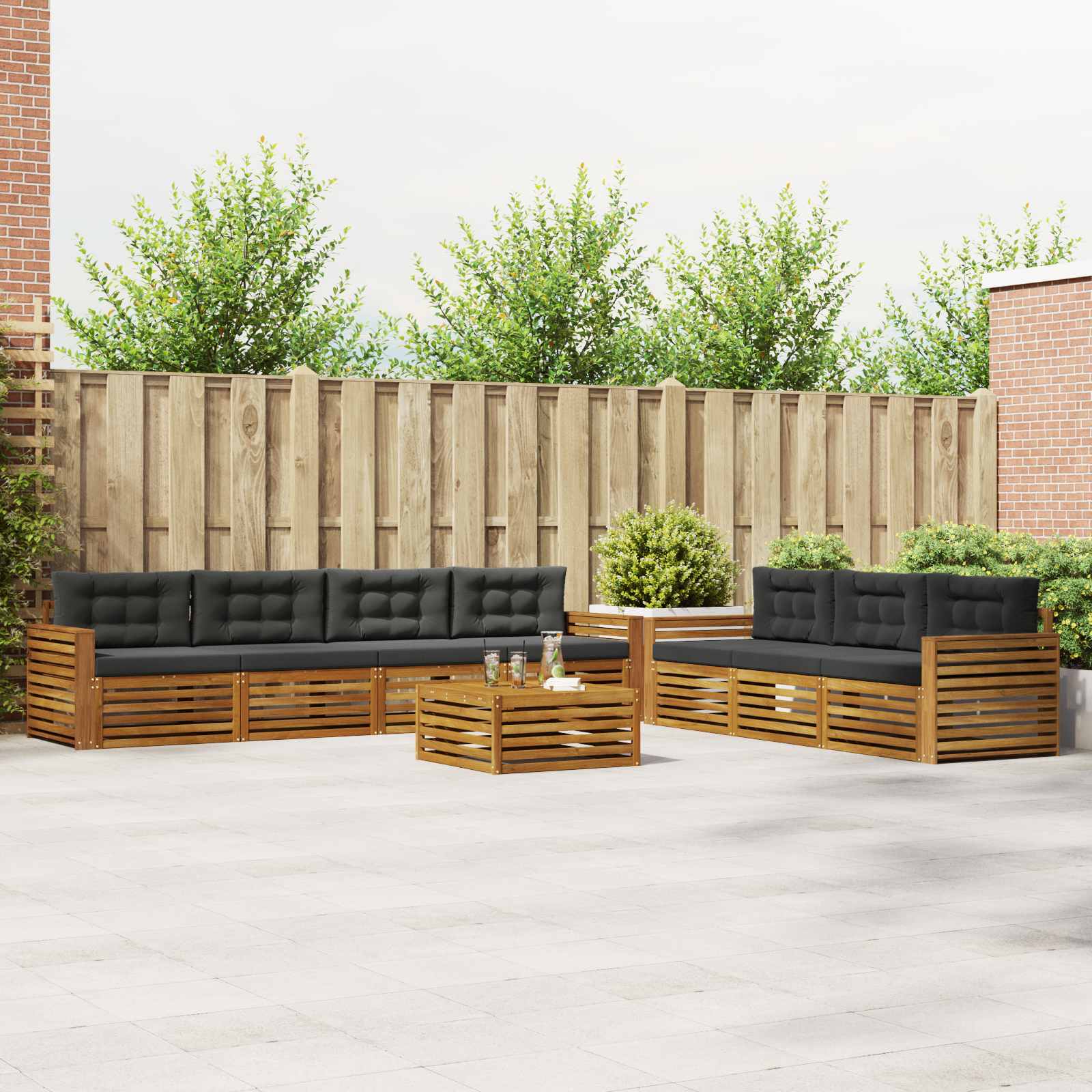 Buiten bankenset met kussen 8 pcs Natuurlijk en Antraciet