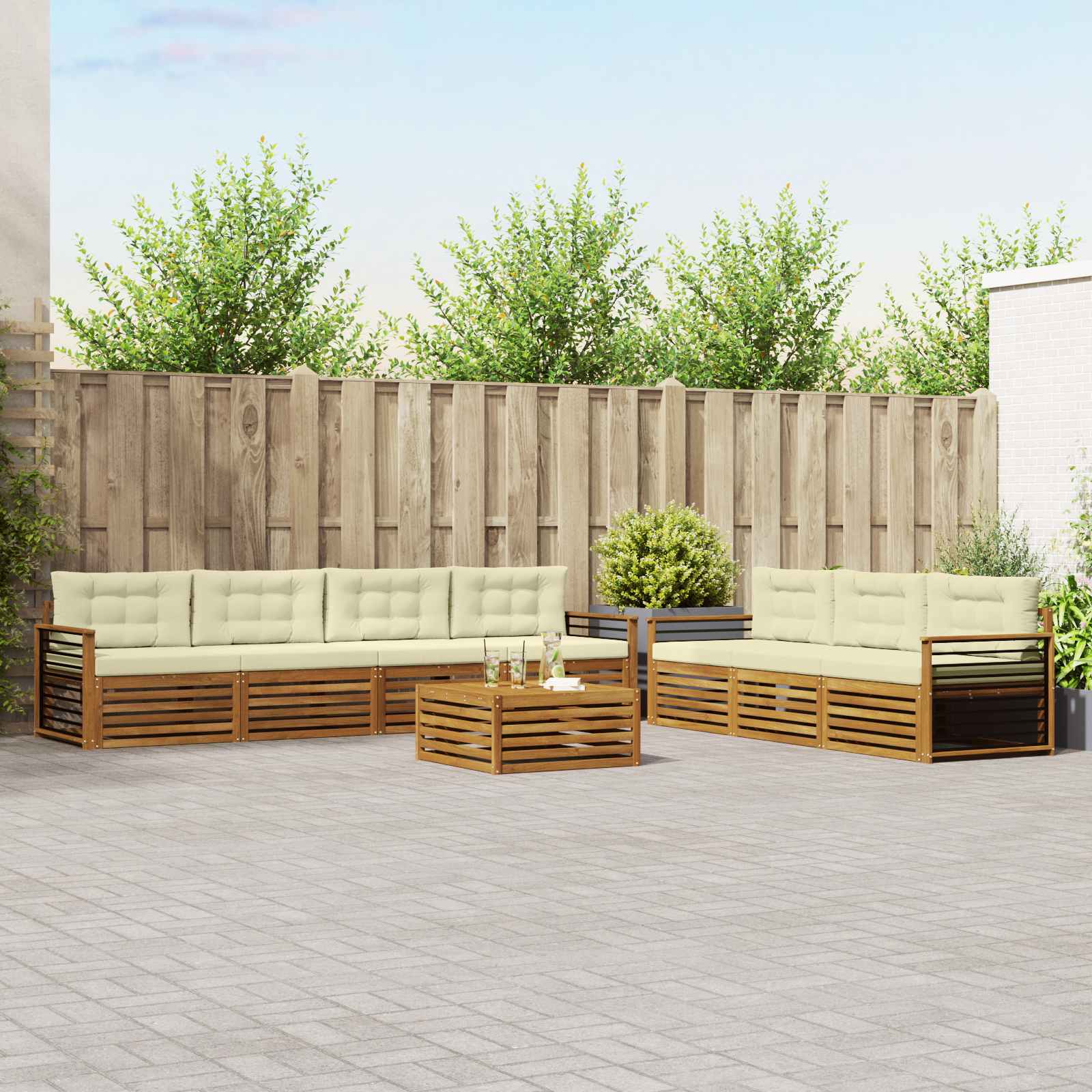 Buiten bankenset met kussen 8 pcs Natuurlijk en Crème