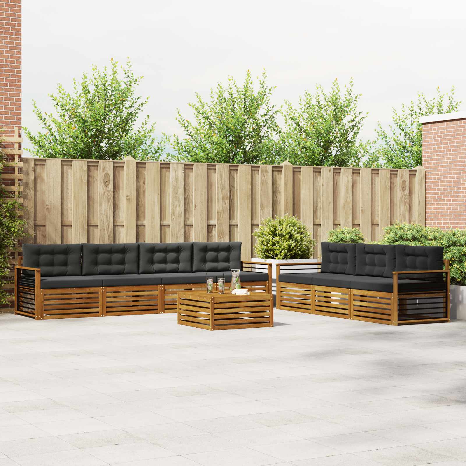 Buiten bankenset met kussen 8 pcs Natuurlijk en Antraciet – afbeelding 1