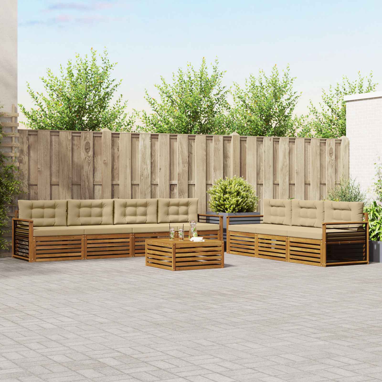 Buiten bankenset met kussen 8 pcs Natuurlijk en Beige – afbeelding 1
