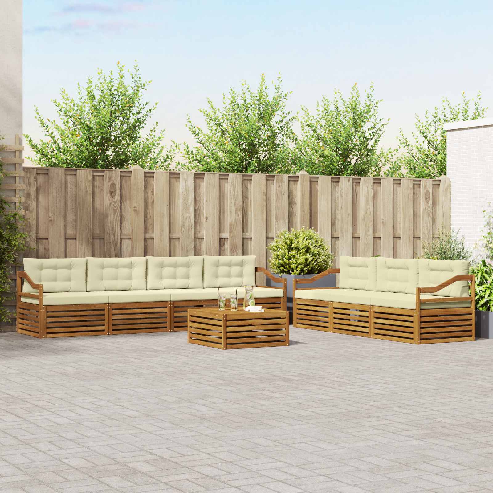 Buiten bankenset met kussen 8 pcs Natuurlijk en Crème