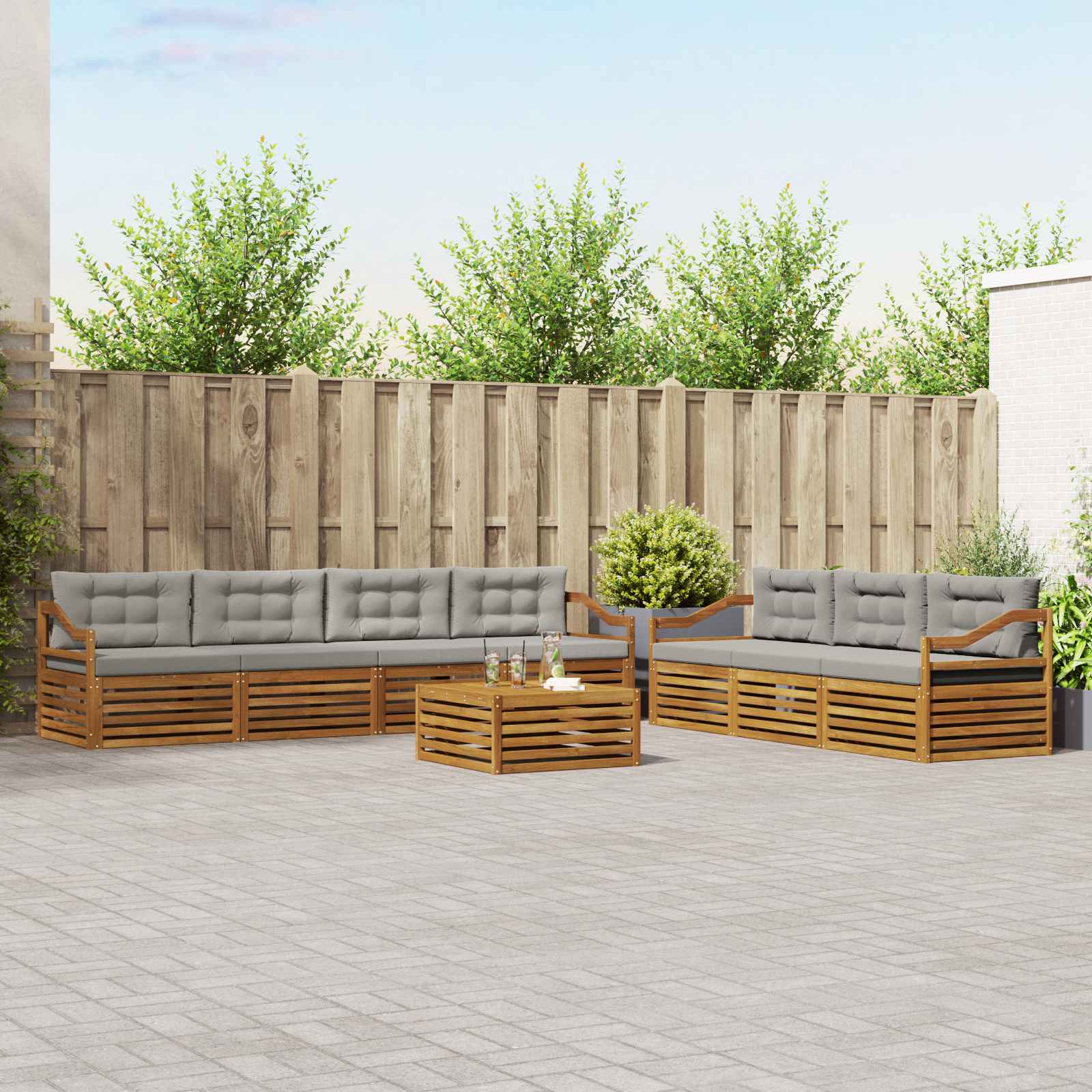Buiten bankenset met kussen 8 pcs Natuurlijk en Lichtgrijs – afbeelding 1
