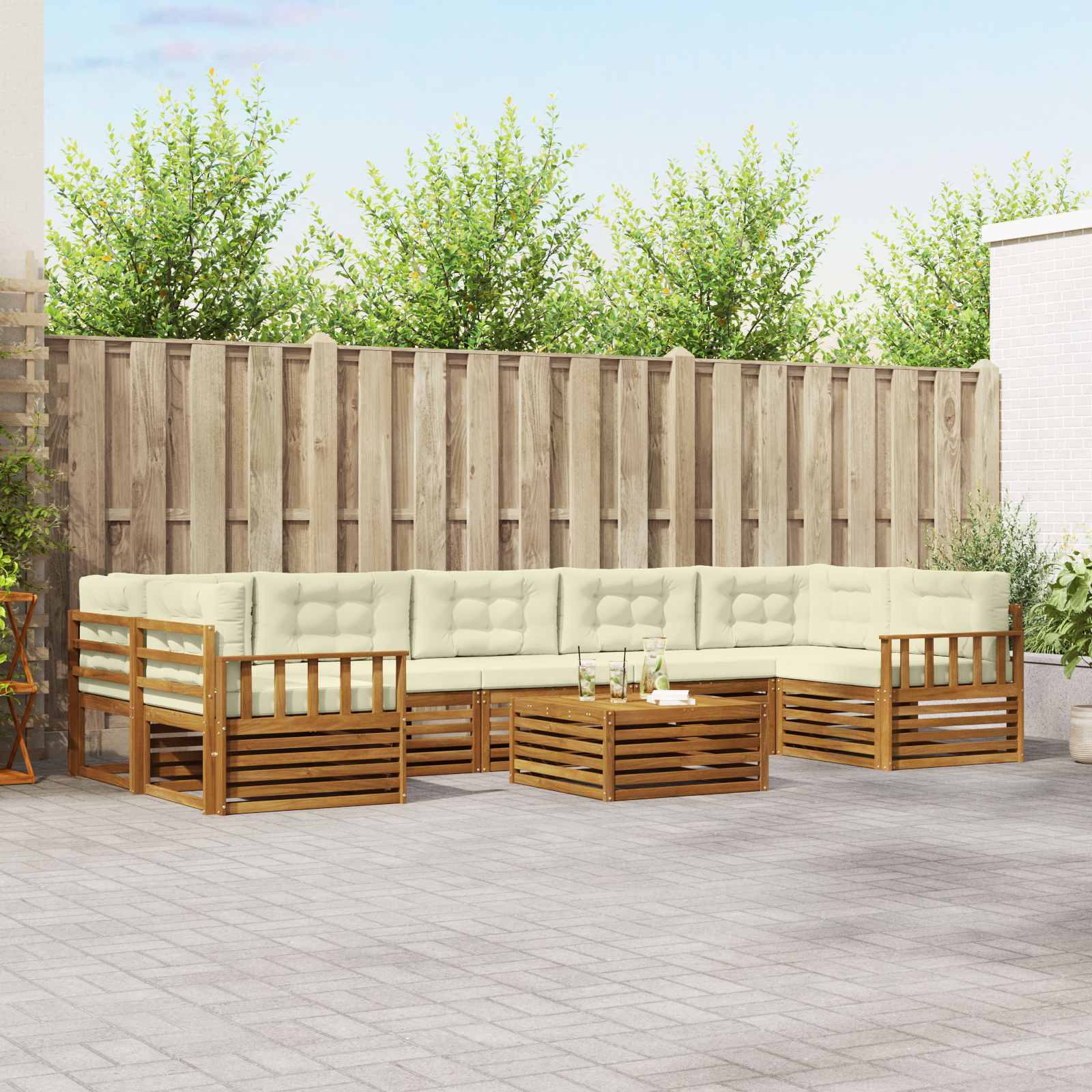 Buiten bankenset met kussen 8 pcs Natuurlijk en Crème