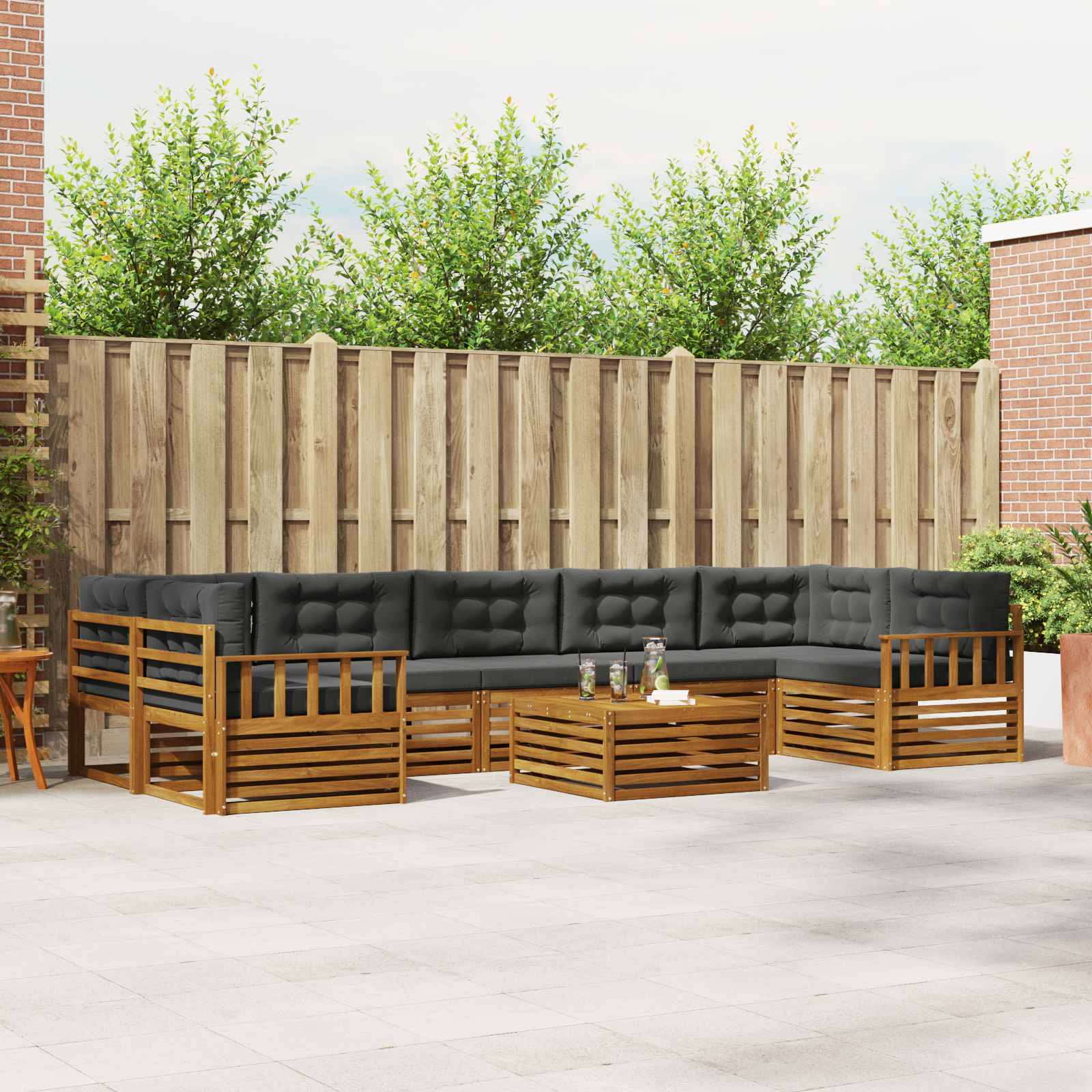 Buiten bankenset met kussen 8 pcs Natuurlijk en Antraciet – afbeelding 1