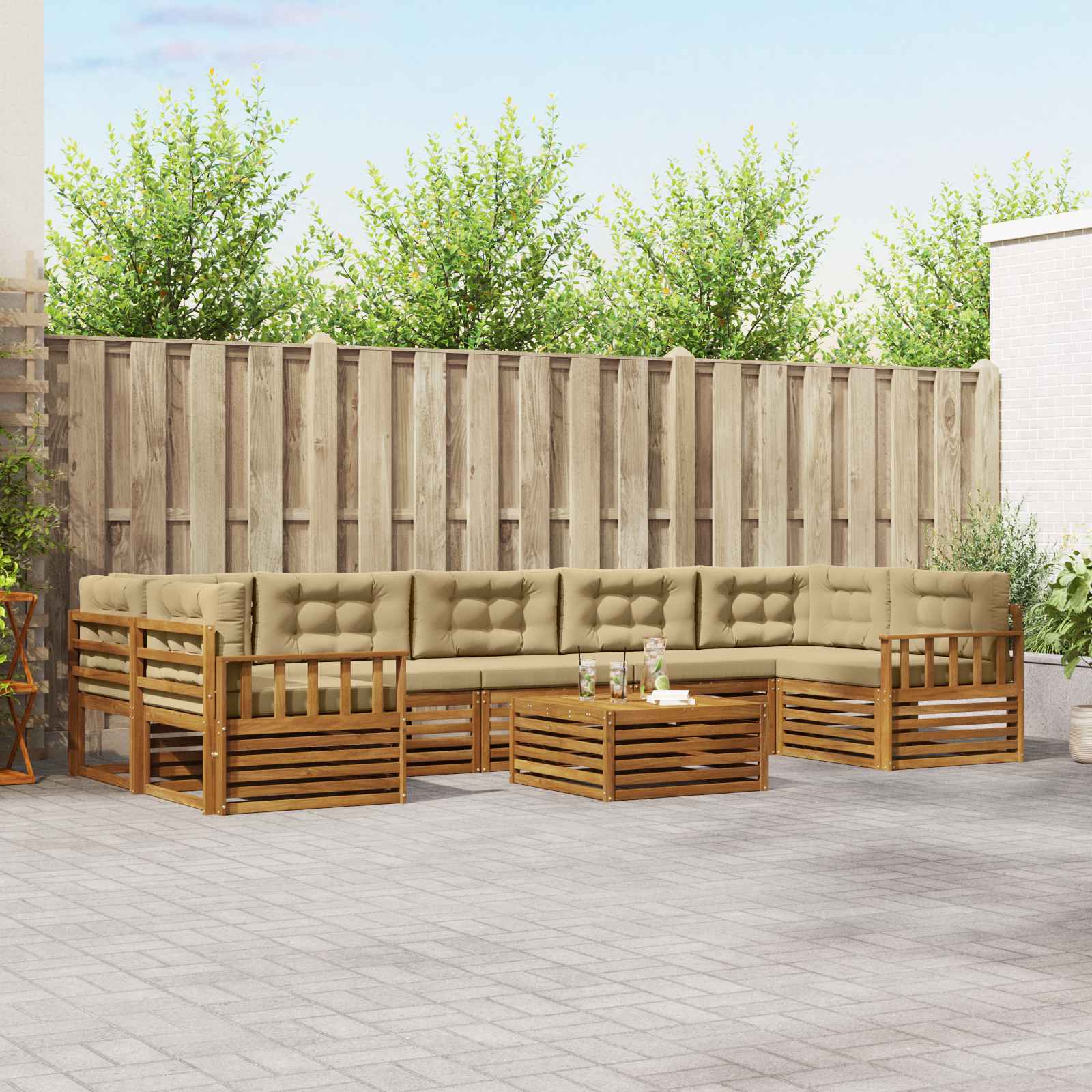 Buiten bankenset met kussen 8 pcs Natuurlijk en Beige