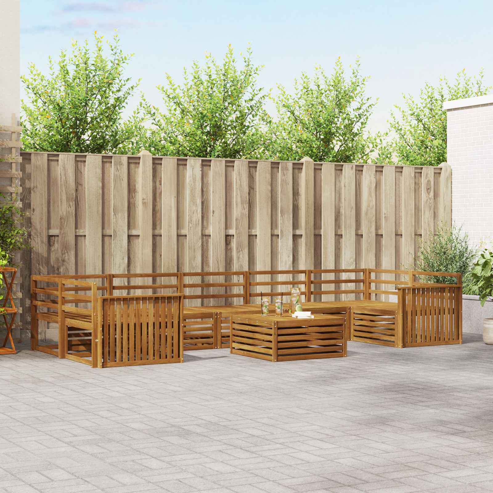 Buiten bankenset 8 pcs Naturel Massief Acaciahout