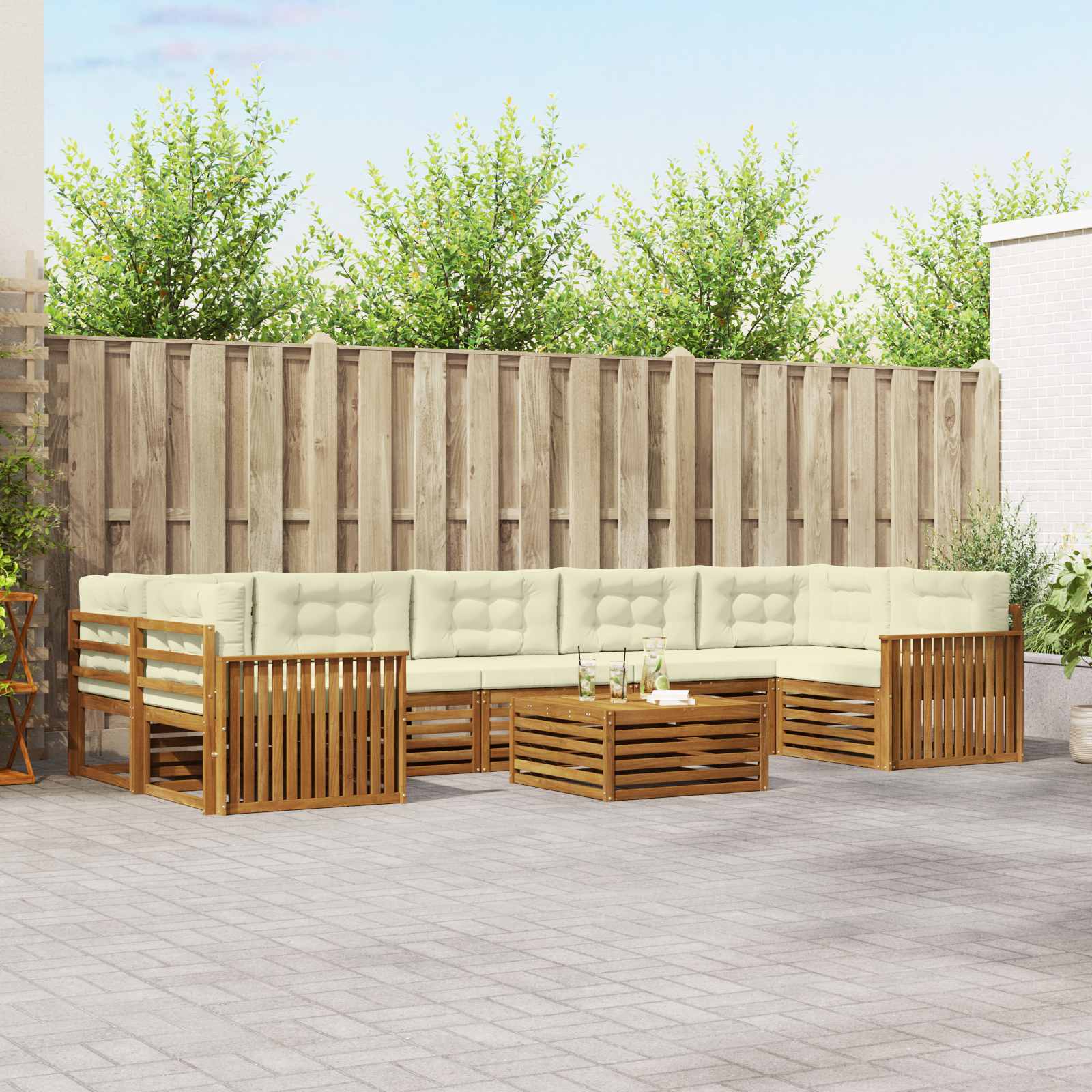 Buiten bankenset met kussen 8 pcs Natuurlijk en Crème