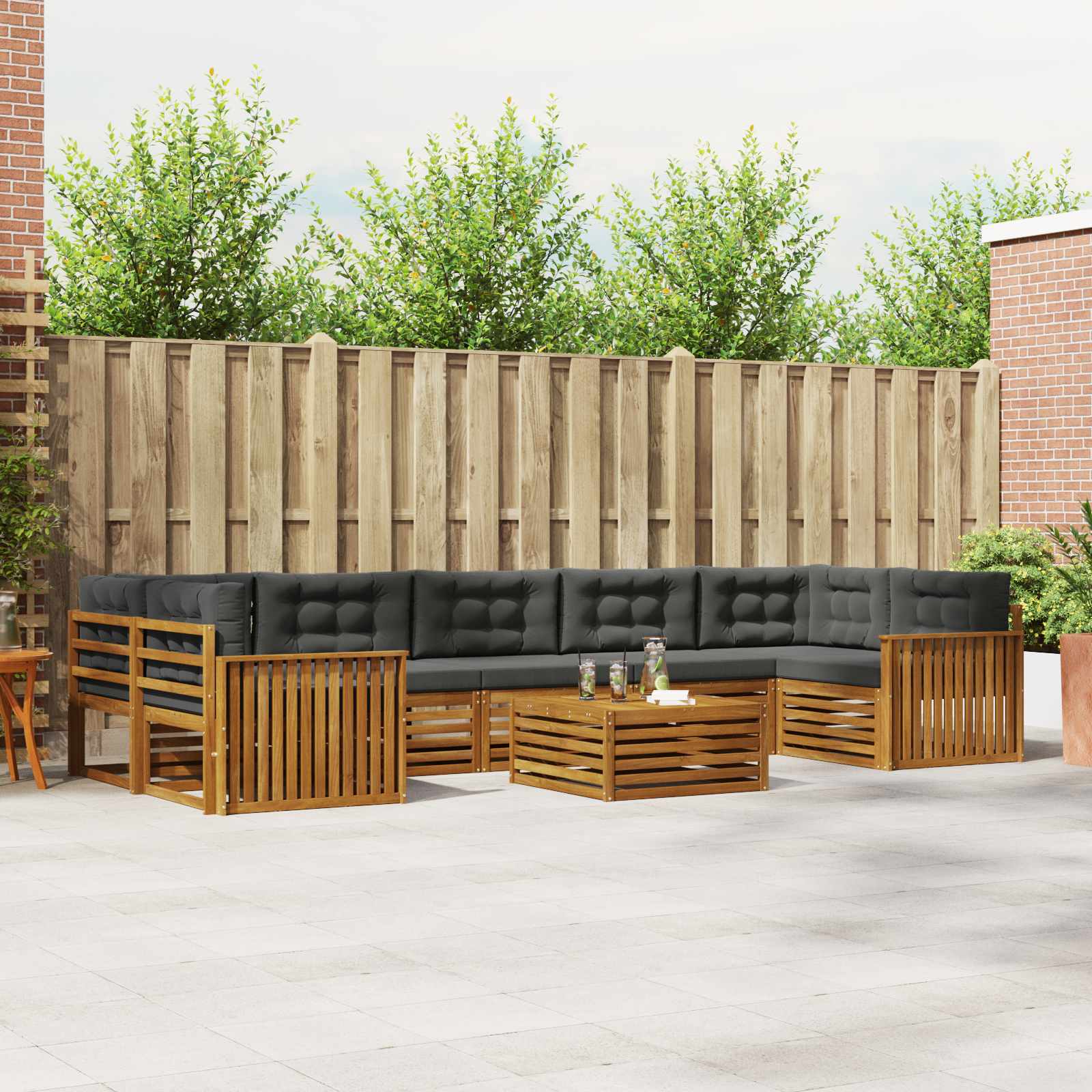 Buiten bankenset met kussen 8 pcs Natuurlijk en Antraciet
